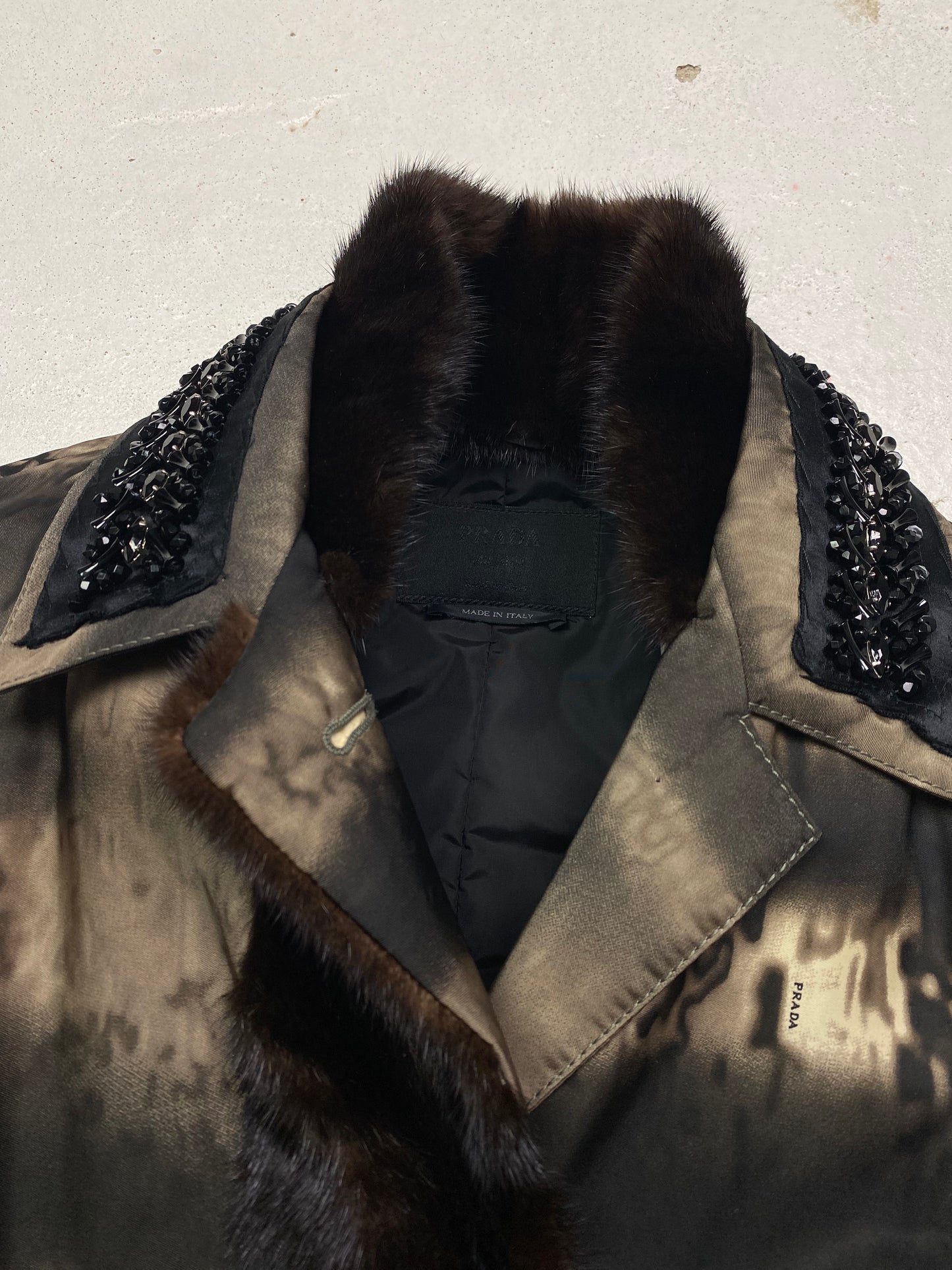 FW 04 Prada Embellished Collar Mac