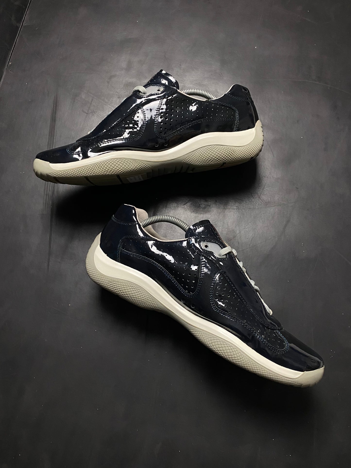 Prada Americas Cup Perforated Patent Trainers
