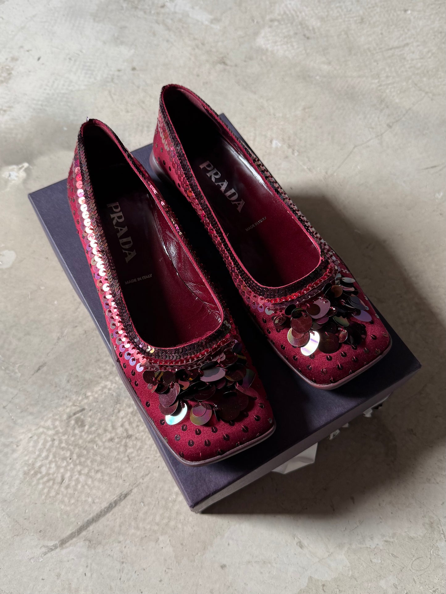 Prada Sequined Satin Flats