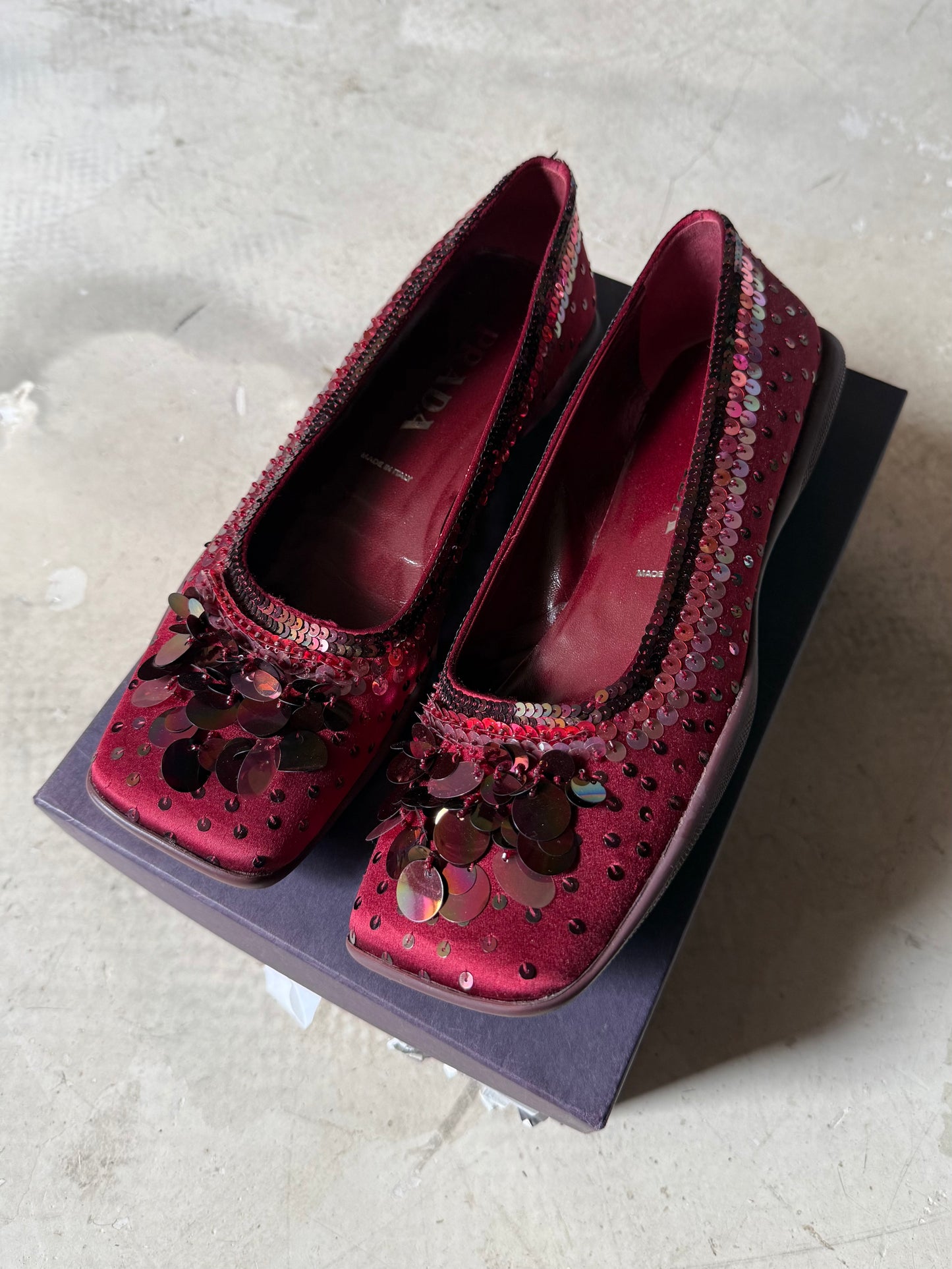 Prada Sequined Satin Flats