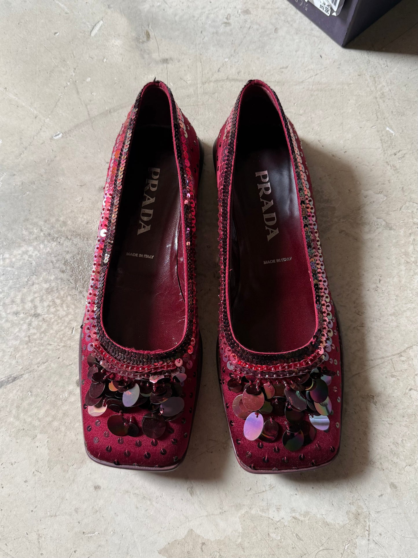 Prada Sequined Satin Flats