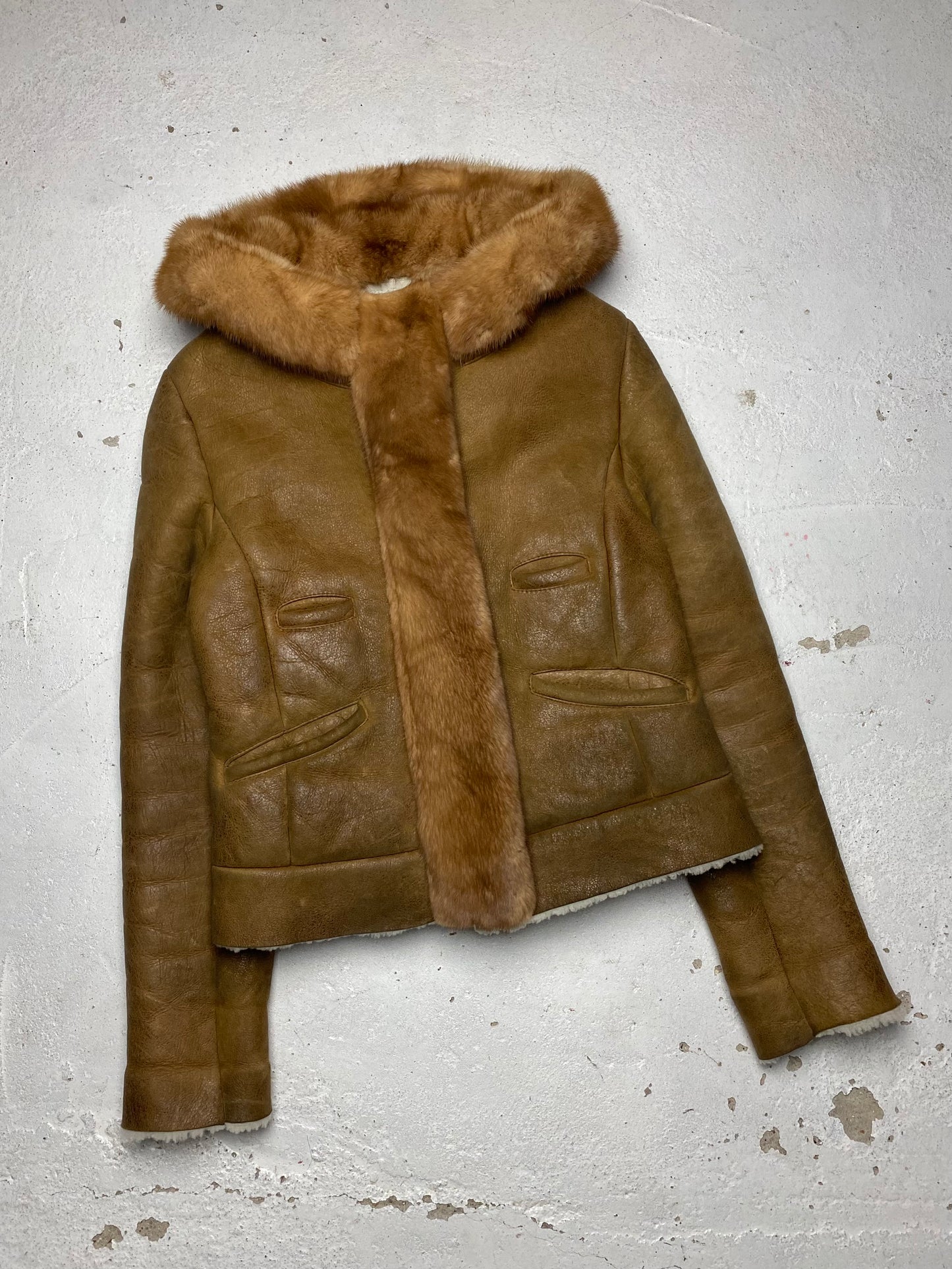 FW 04 Prada Shearling Lined Leather Jacket