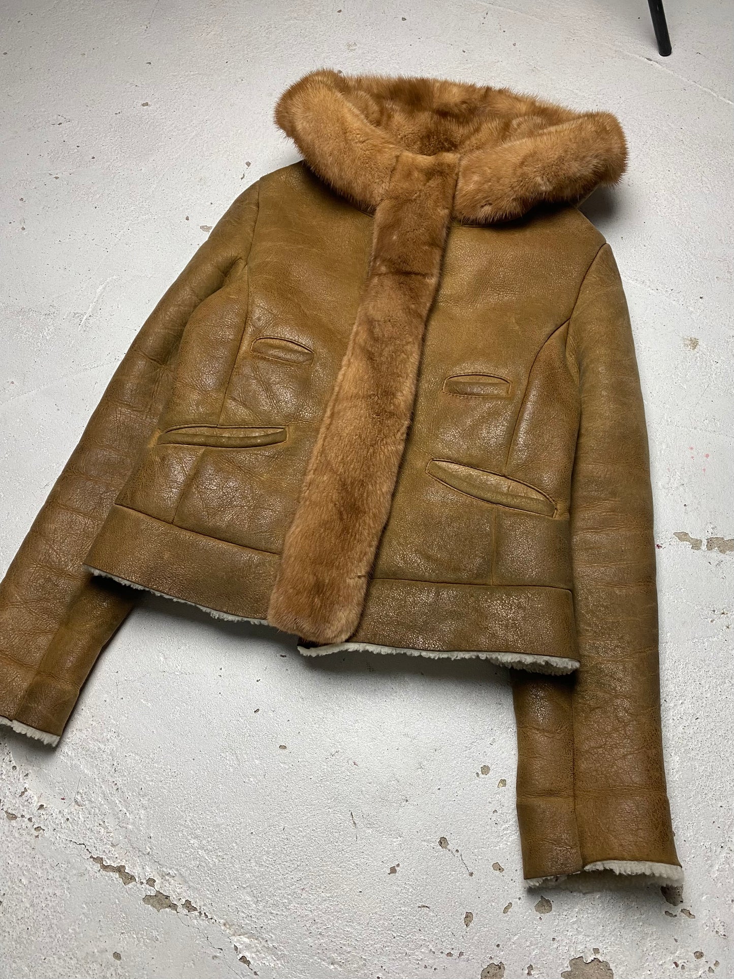 FW 04 Prada Shearling Lined Leather Jacket