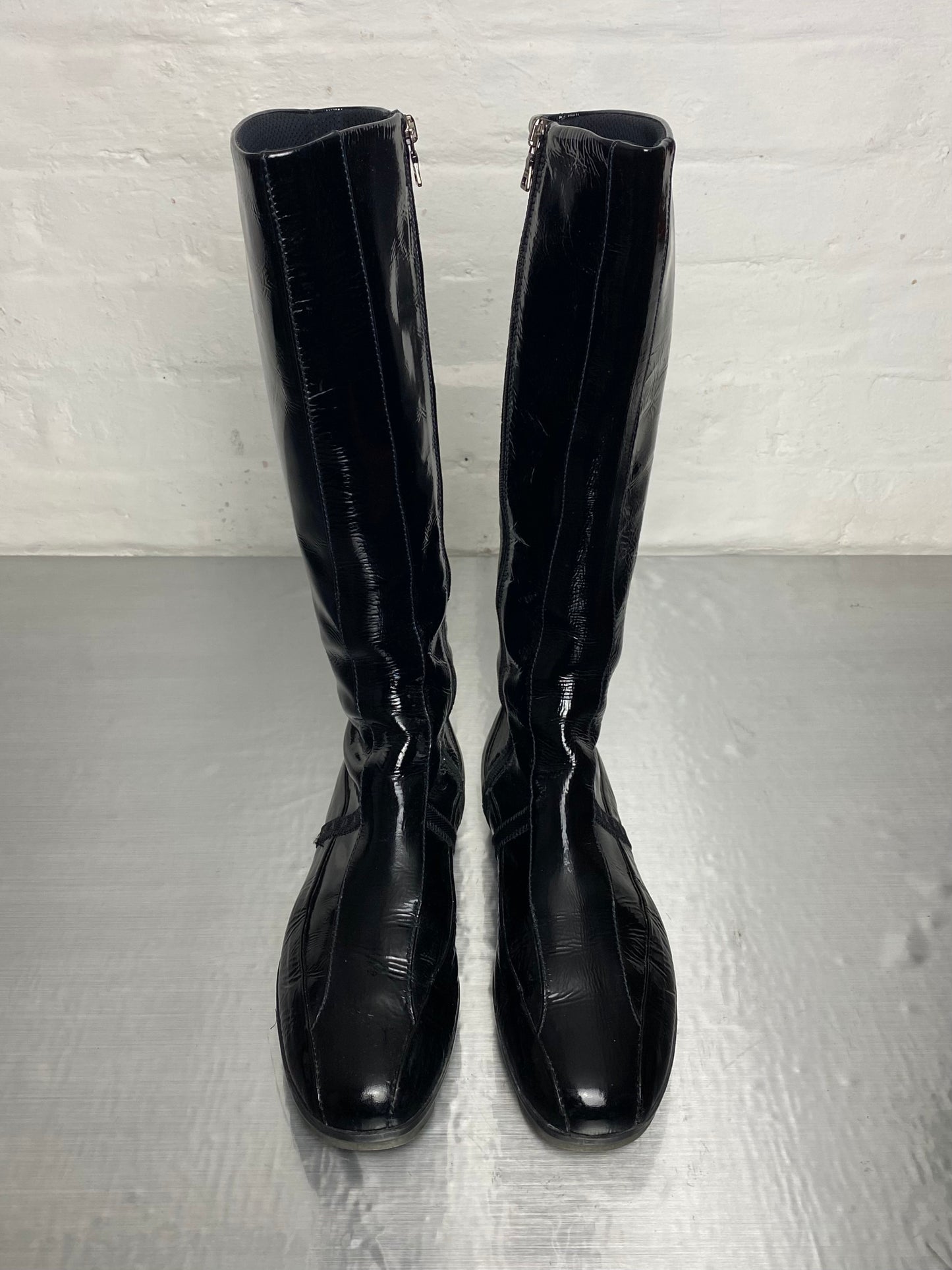 FW 04 Prada Patent Leather Boots