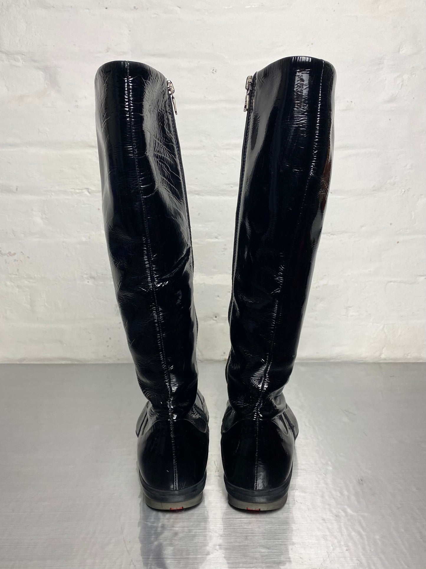 FW 04 Prada Patent Leather Boots