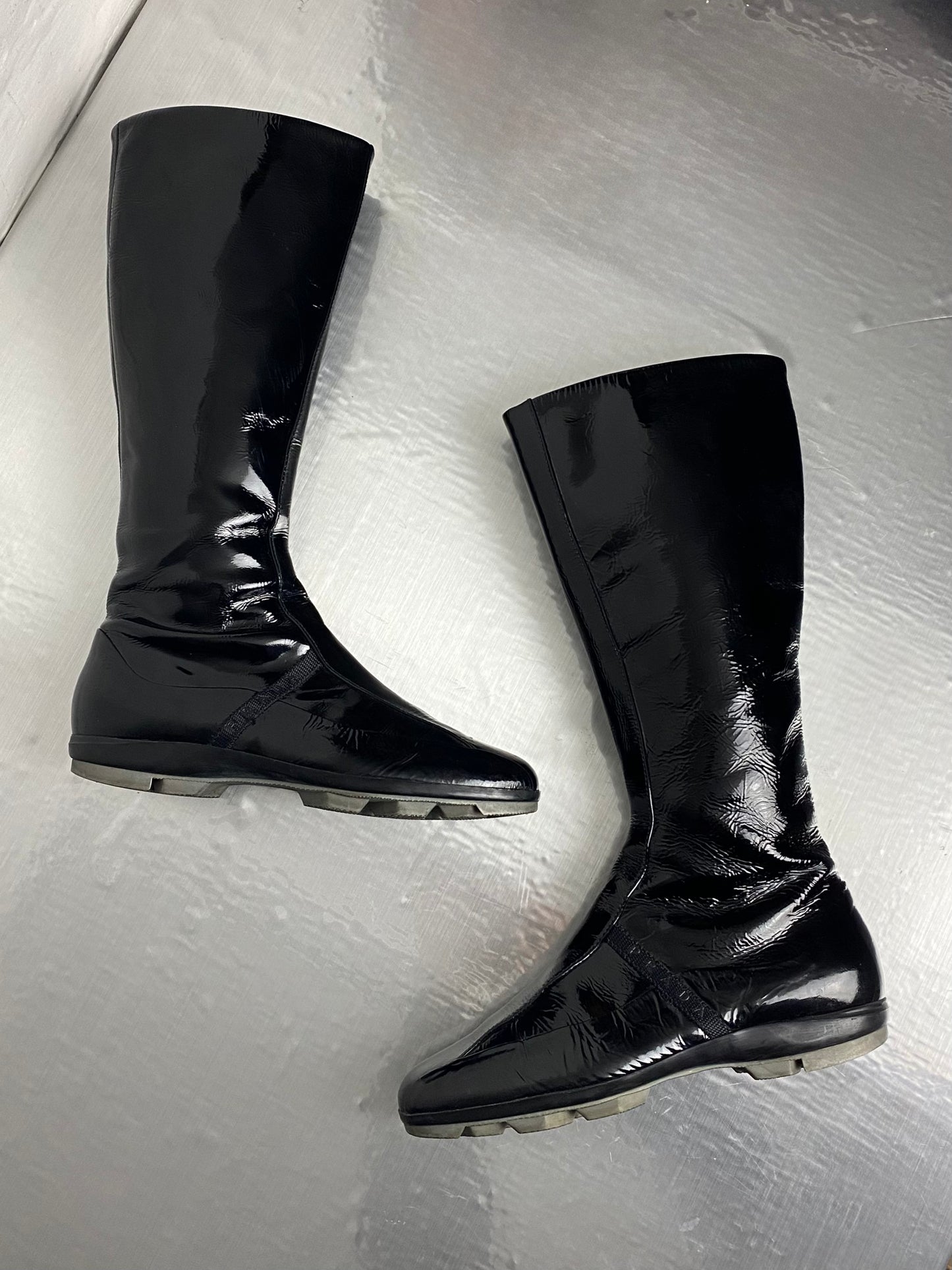 FW 04 Prada Patent Leather Boots