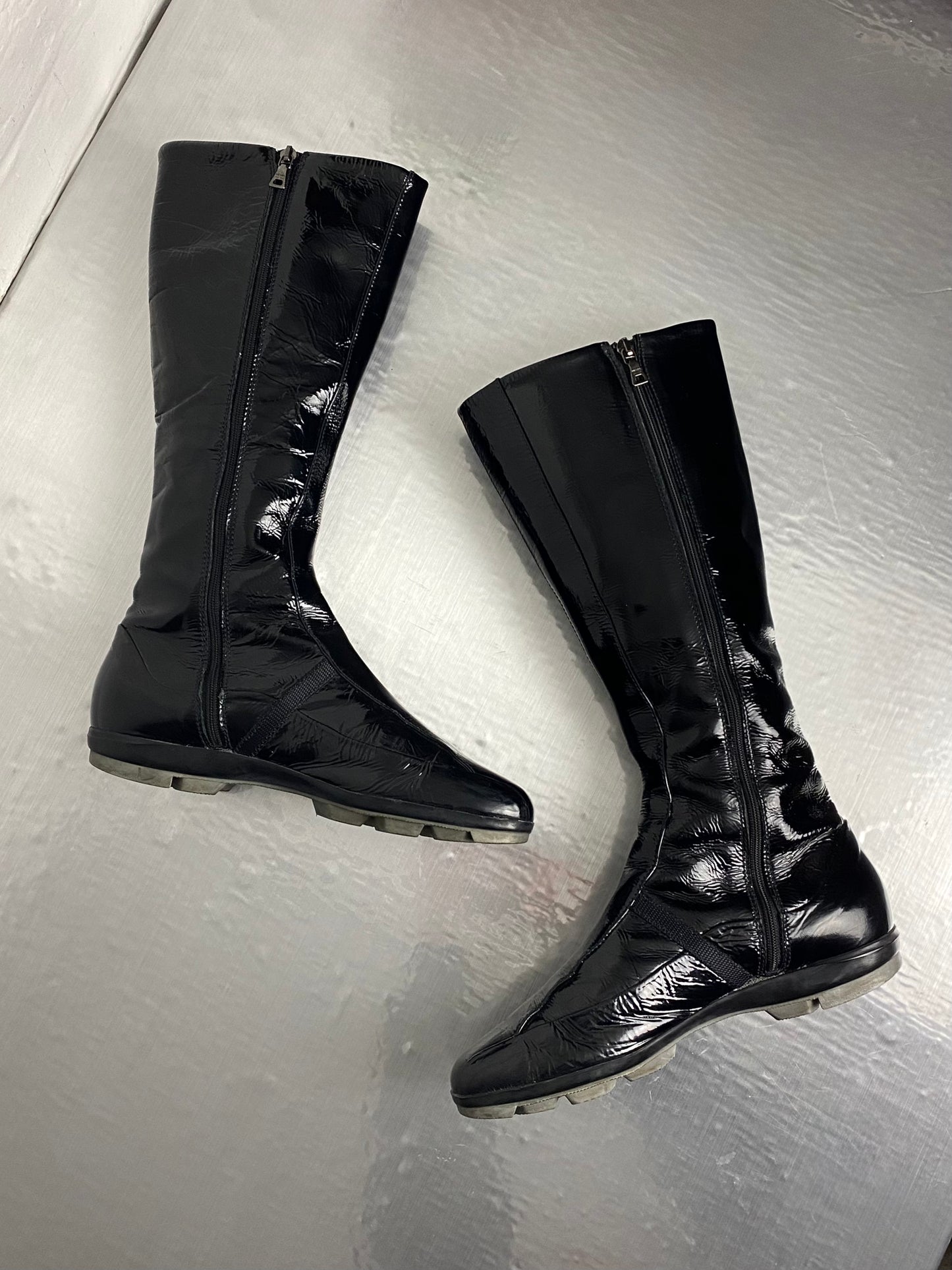FW 04 Prada Patent Leather Boots