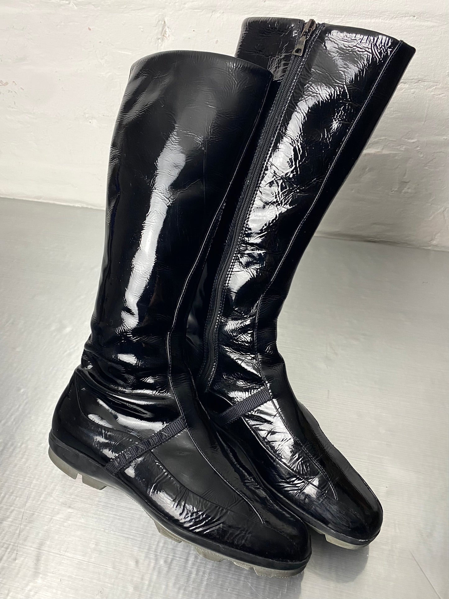 FW 04 Prada Patent Leather Boots