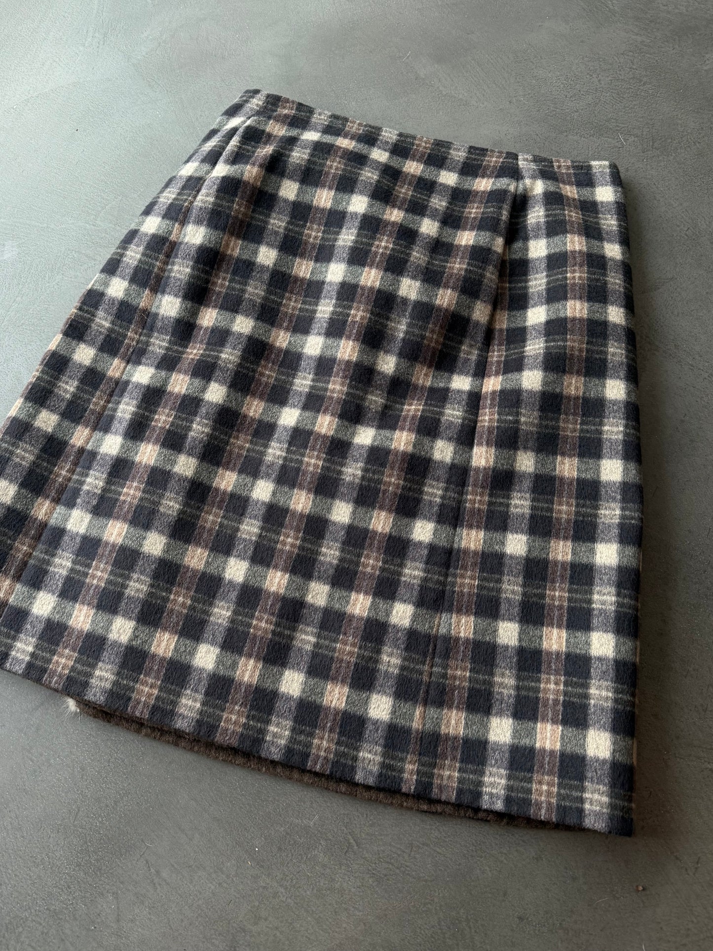 Prada Wool & Fur Buckle Skirt