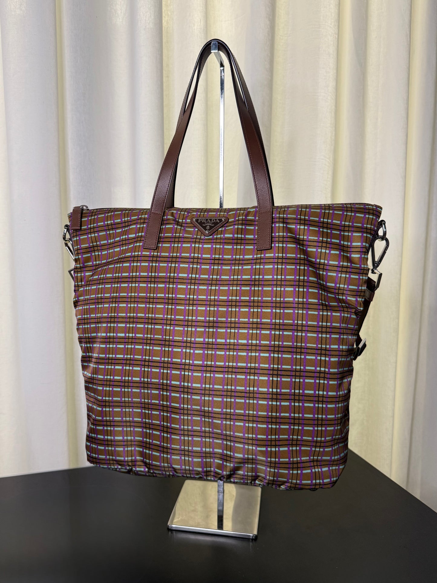 2014 Prada Check Nylon Tote