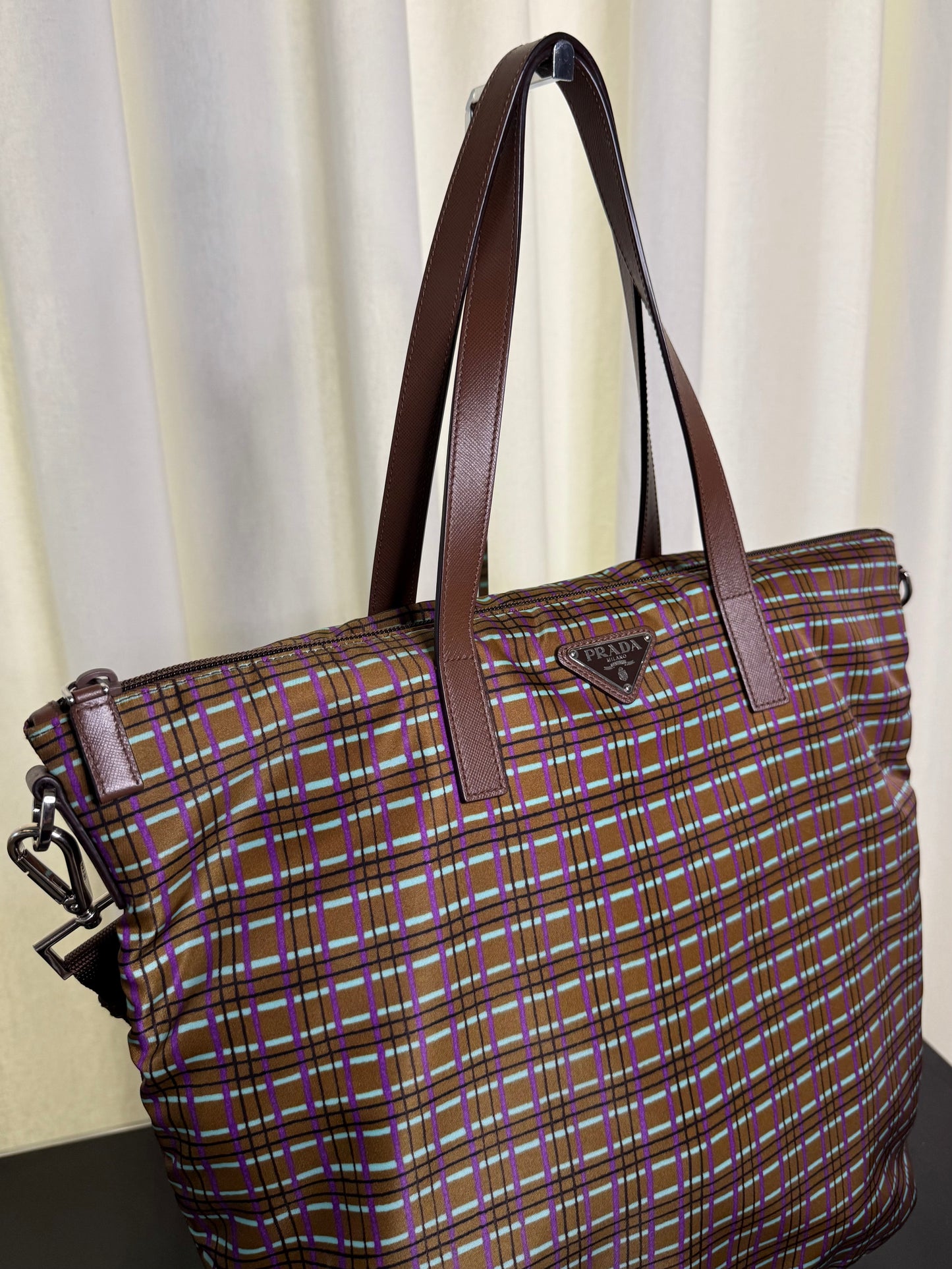 2014 Prada Check Nylon Tote