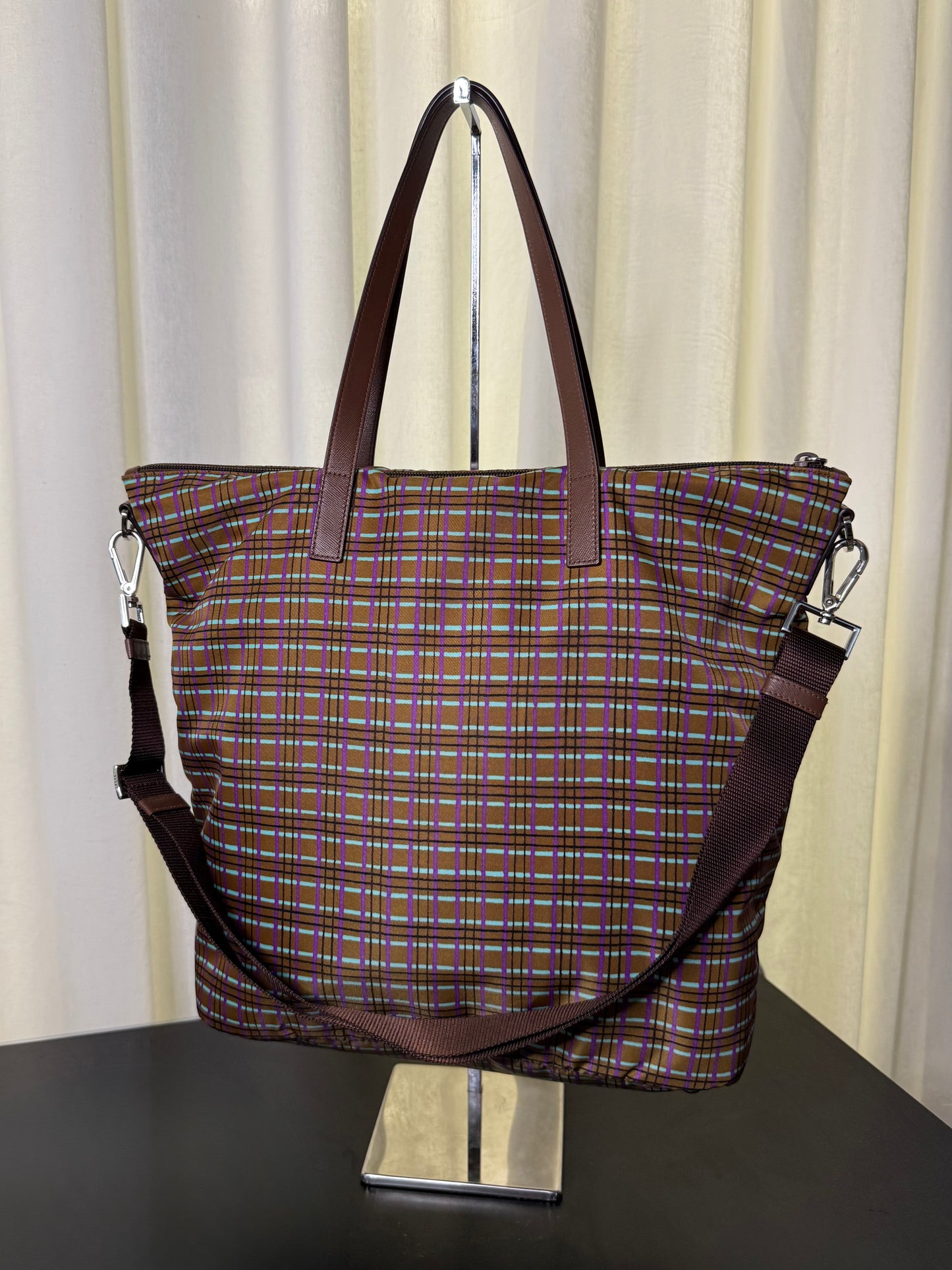 2014 Prada Check Nylon Tote
