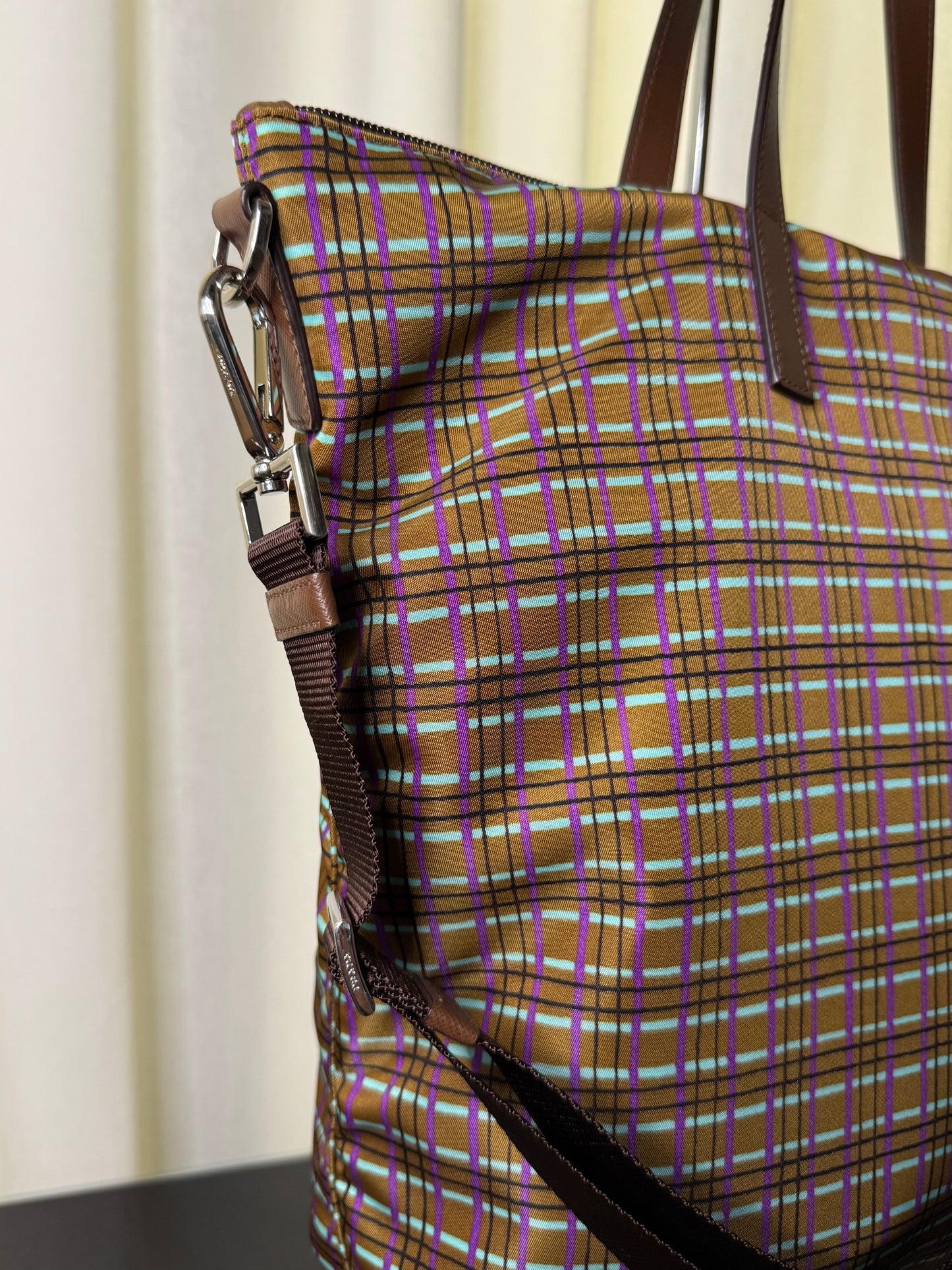 2014 Prada Check Nylon Tote