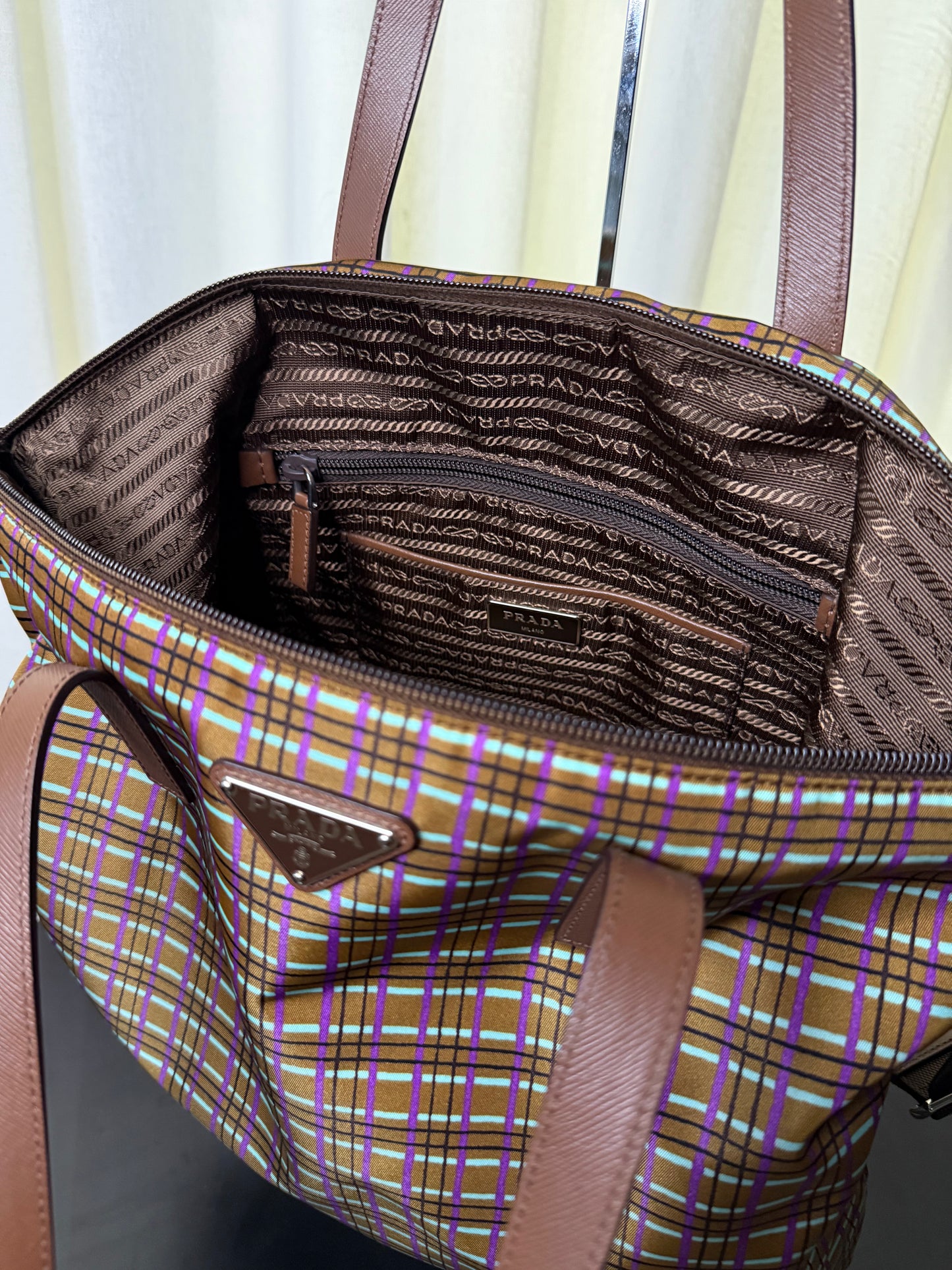2014 Prada Check Nylon Tote