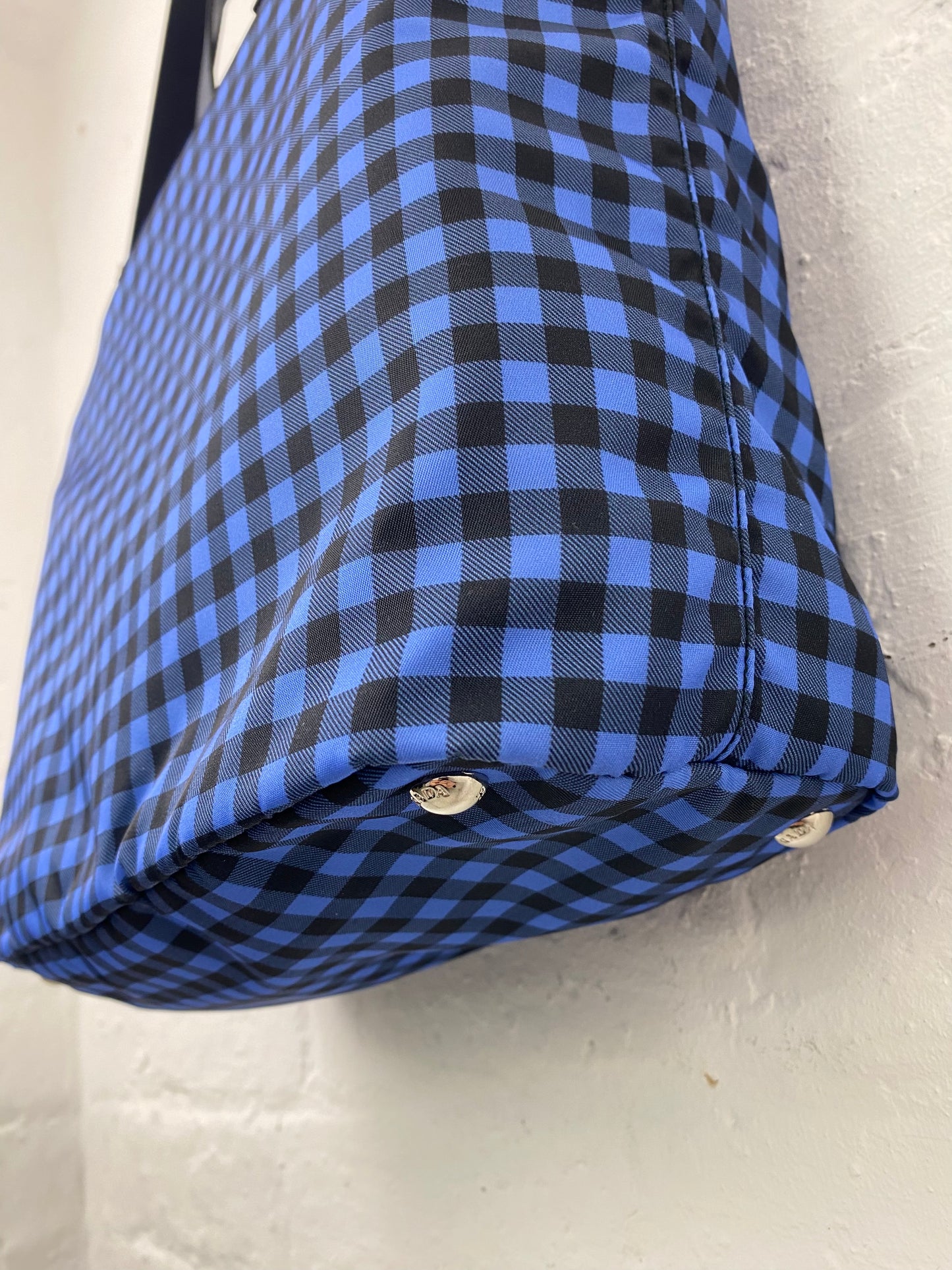 2014 Prada Gingham Printed Nylon Tote