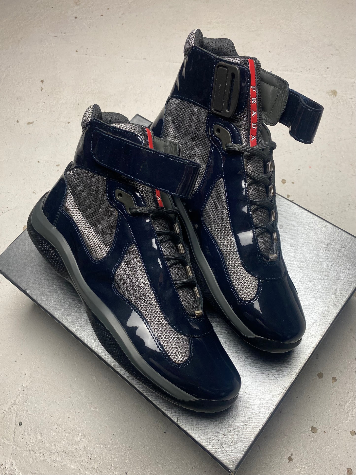 Prada Americas Cup Mid Patent Trainers