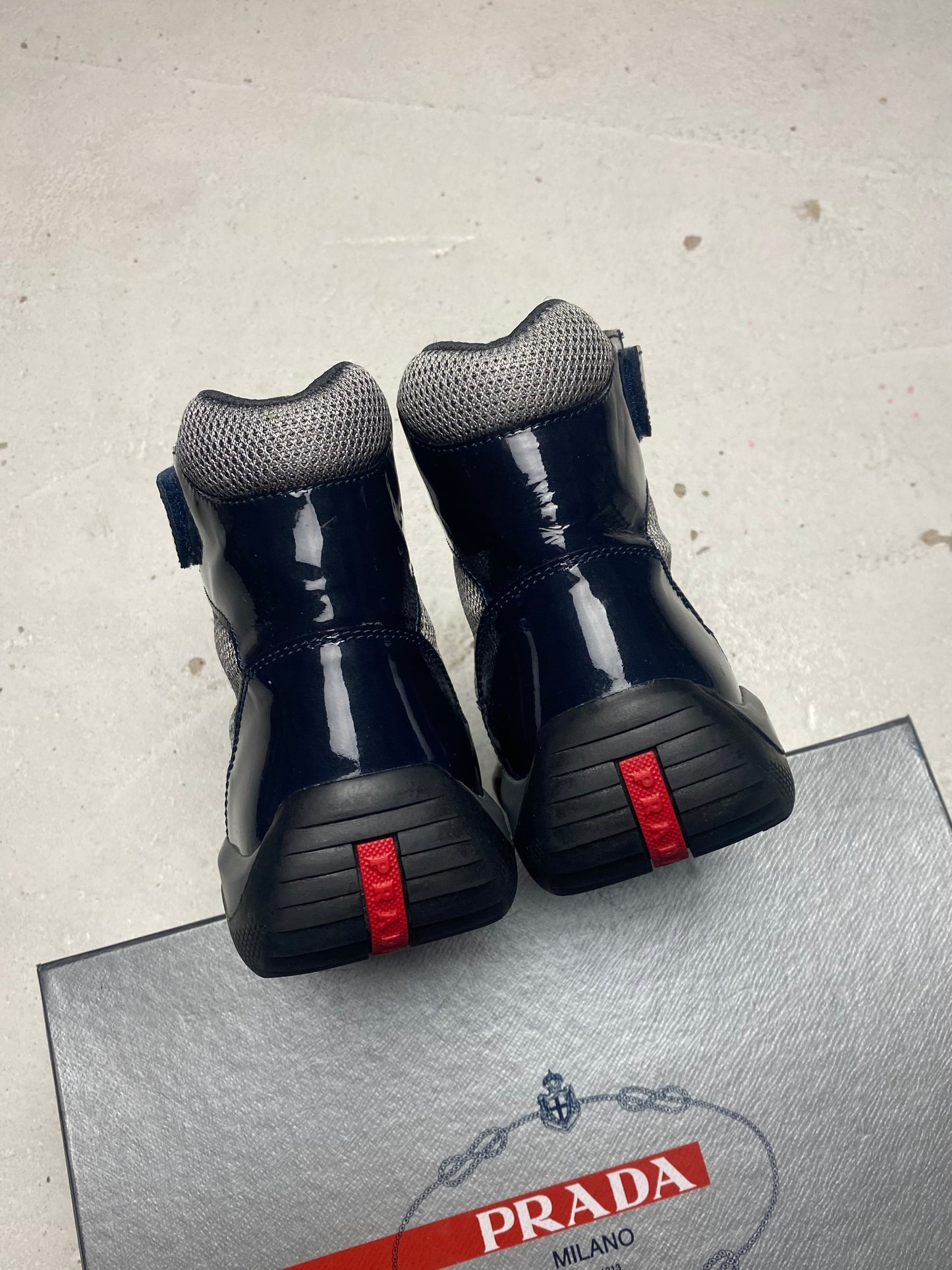 Prada Americas Cup Mid Patent Trainers