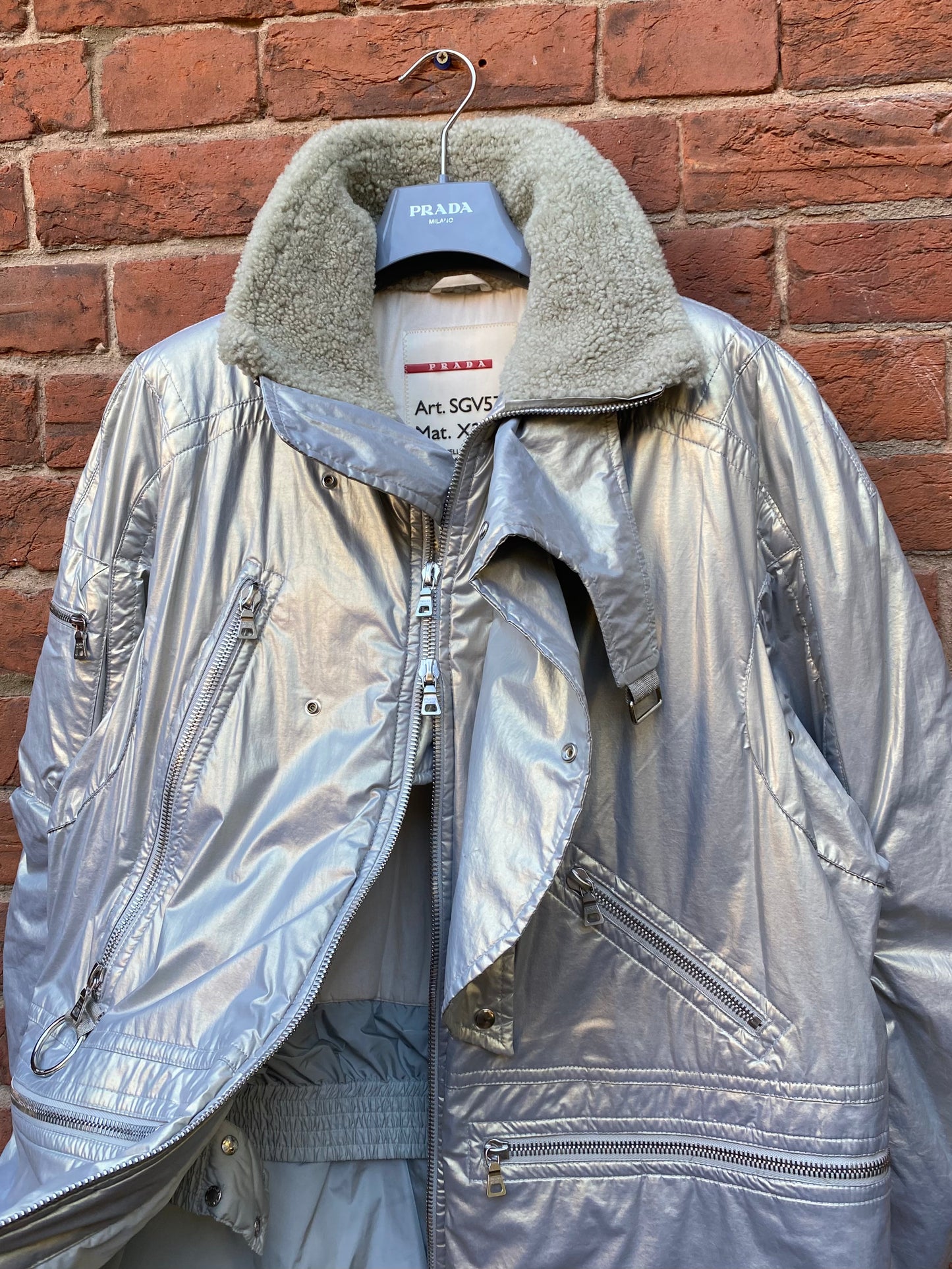 Prada Sport Asymmetrical Metallic Parka