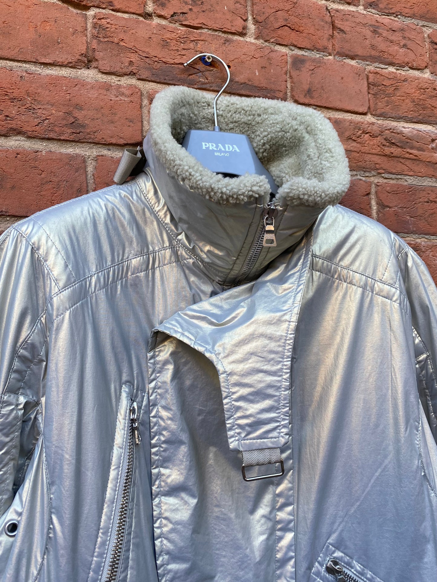 Prada Sport Asymmetrical Metallic Parka