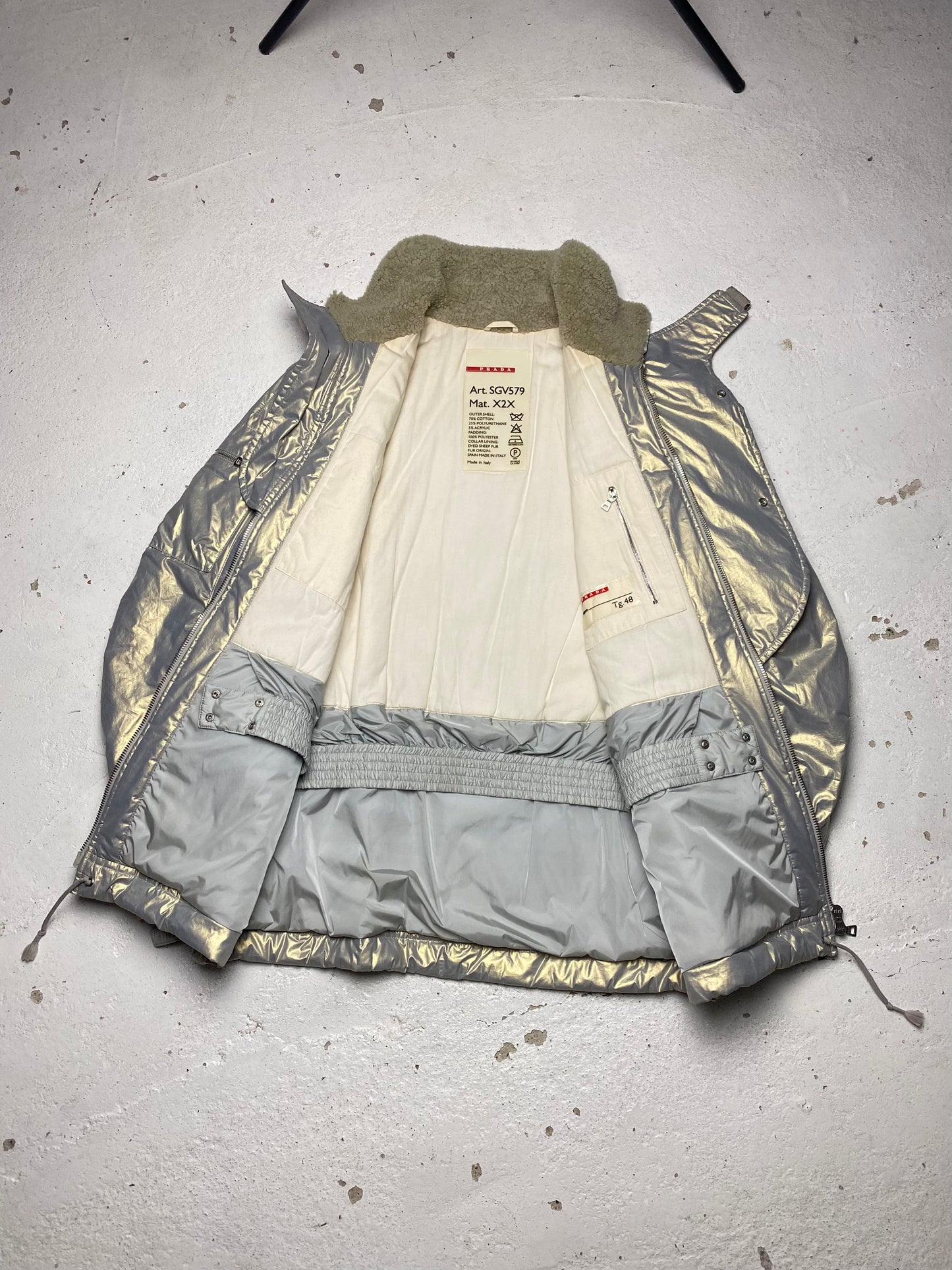 Prada Sport Asymmetrical Metallic Parka