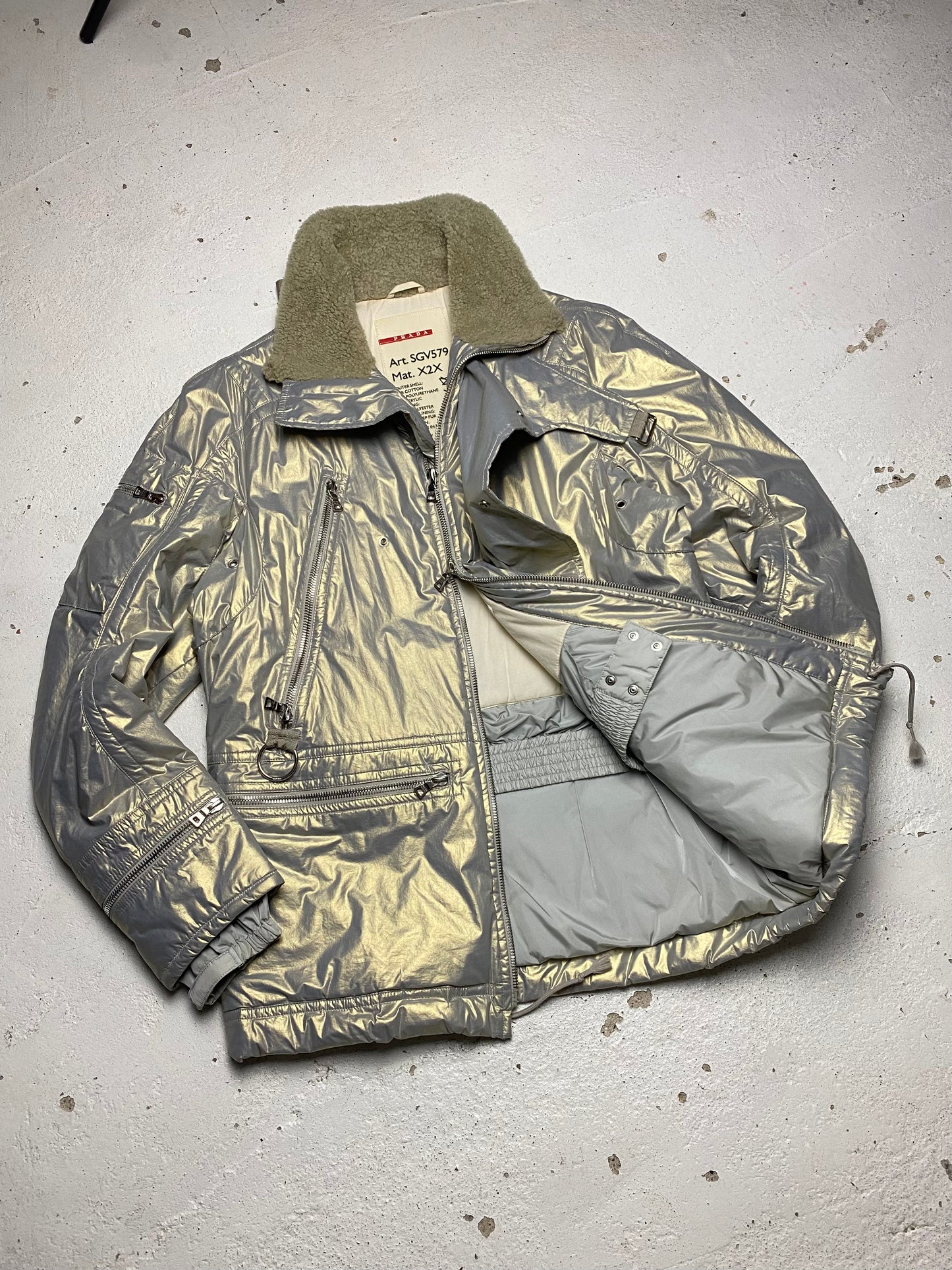 Prada Sport Asymmetrical Metallic Parka