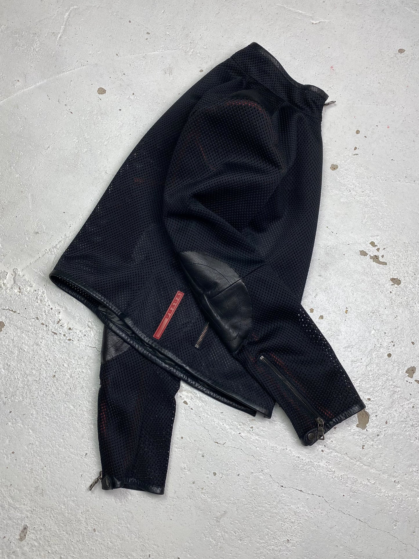 SS 00 Prada Sport Mesh & Leather Moto Jacket