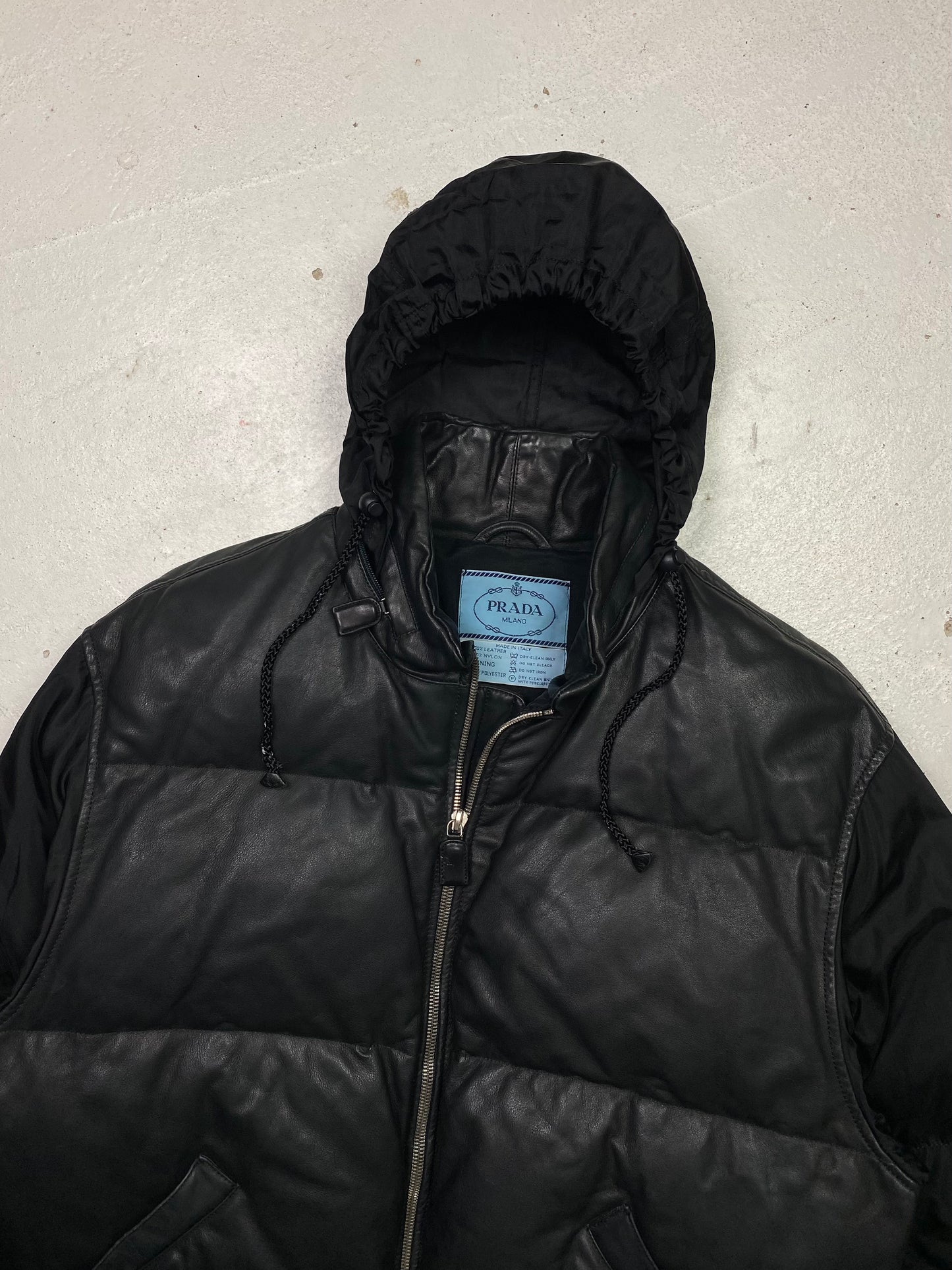 FW 94 Prada Leather & Nylon Down Jacket
