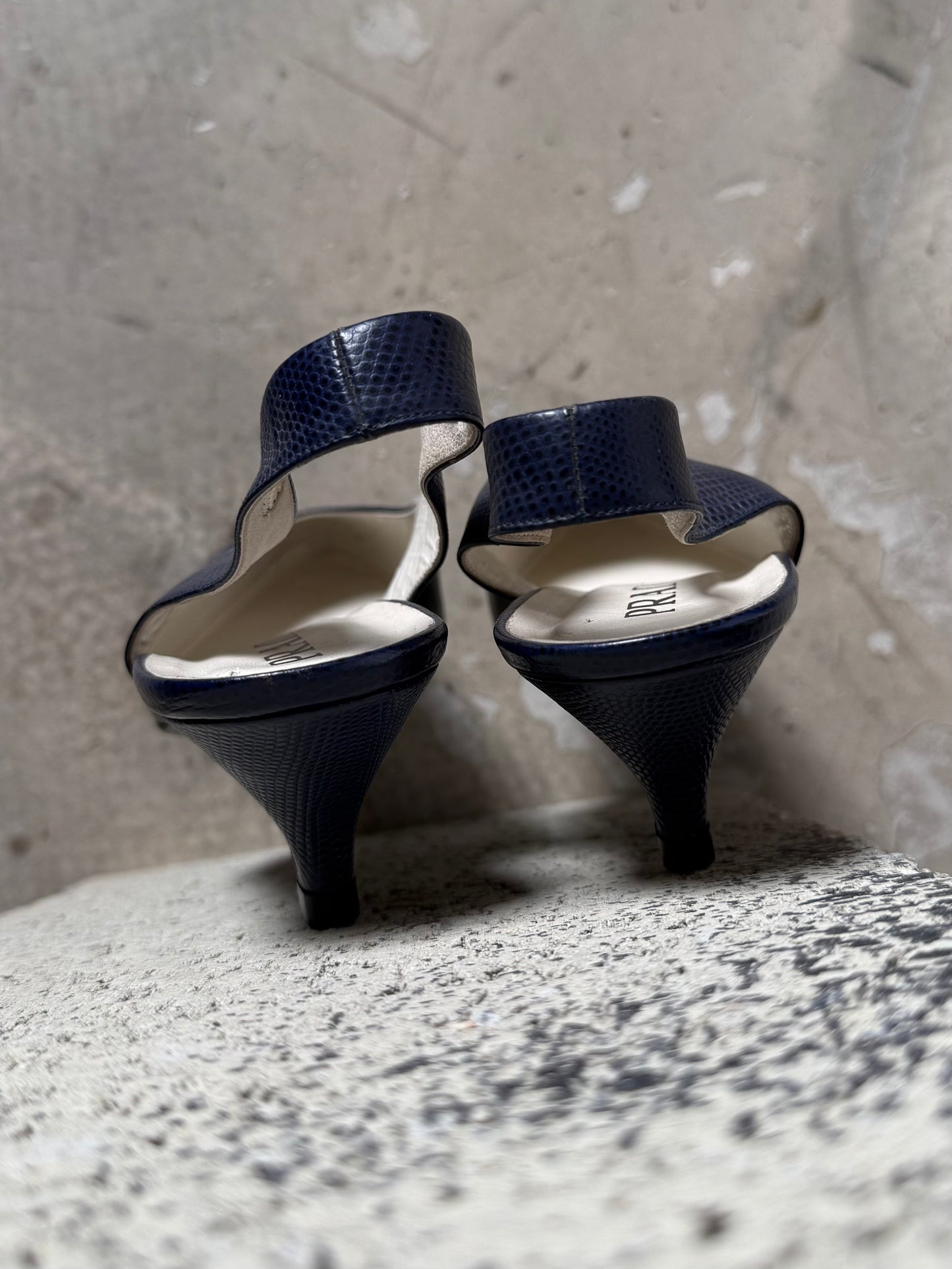 Prada Lizard Leather Slingback Heels