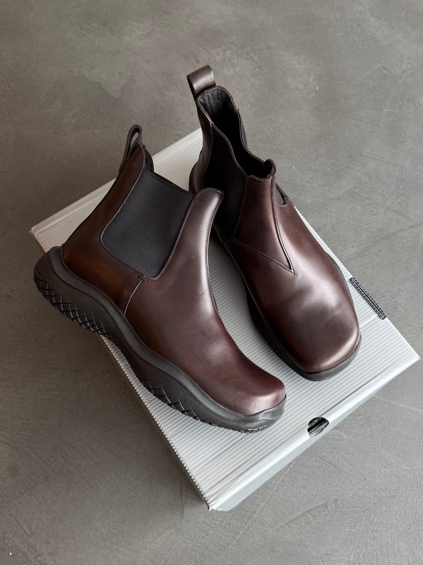 FW 99 Prada Sport Square Toe Chelsea Boots
