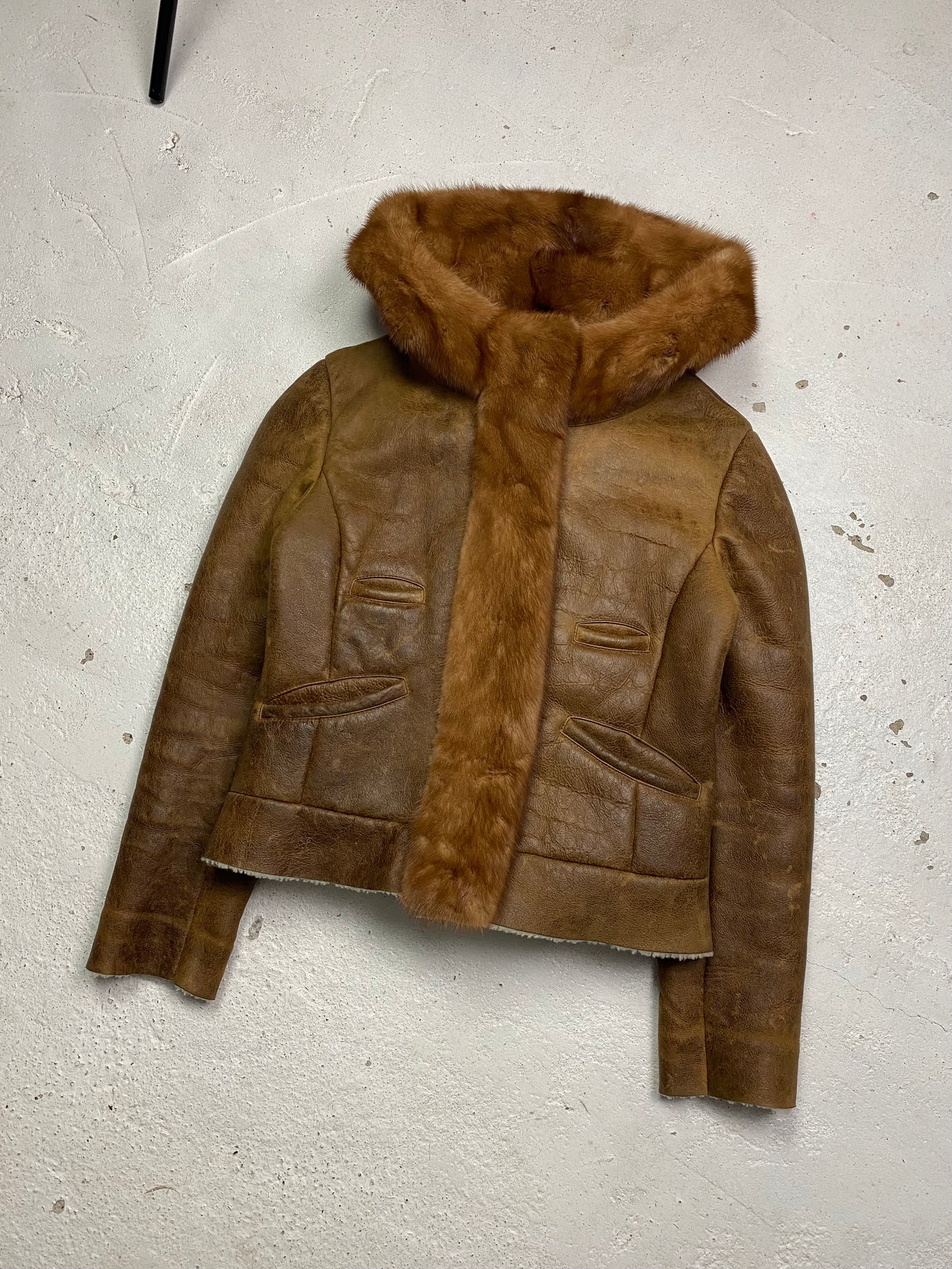 FW 04 Prada Shearling Lined Leather Jacket