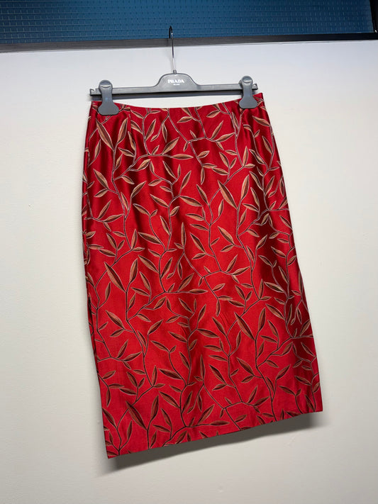 SS 97 Prada Silk Bamboo Leaf Embroidered Skirt