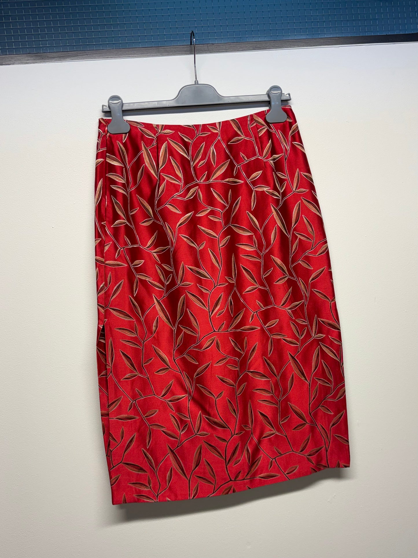 SS 97 Prada Silk Bamboo Leaf Embroidered Skirt