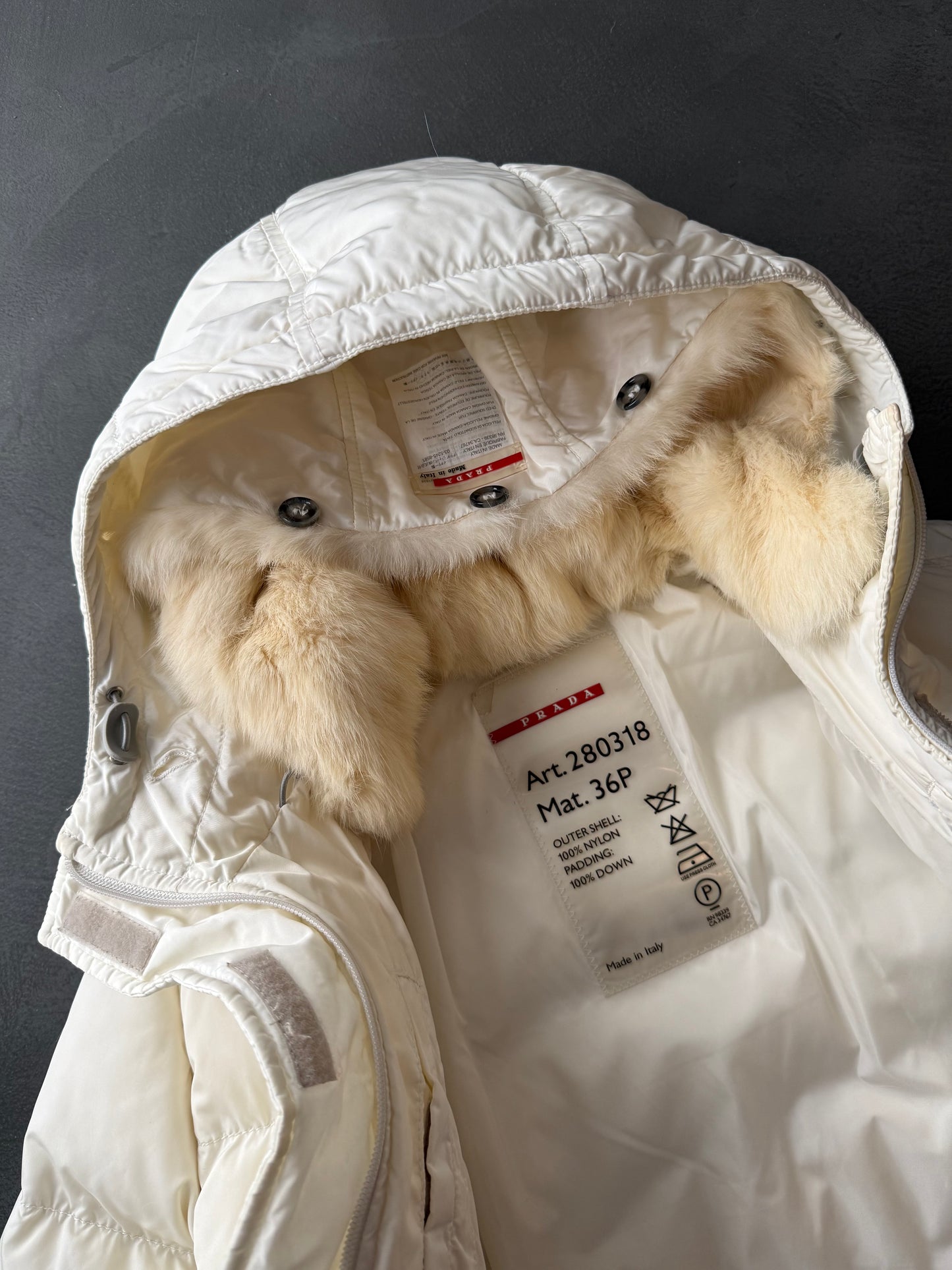 Prada Sport Fur Lined Hood Down Jacket