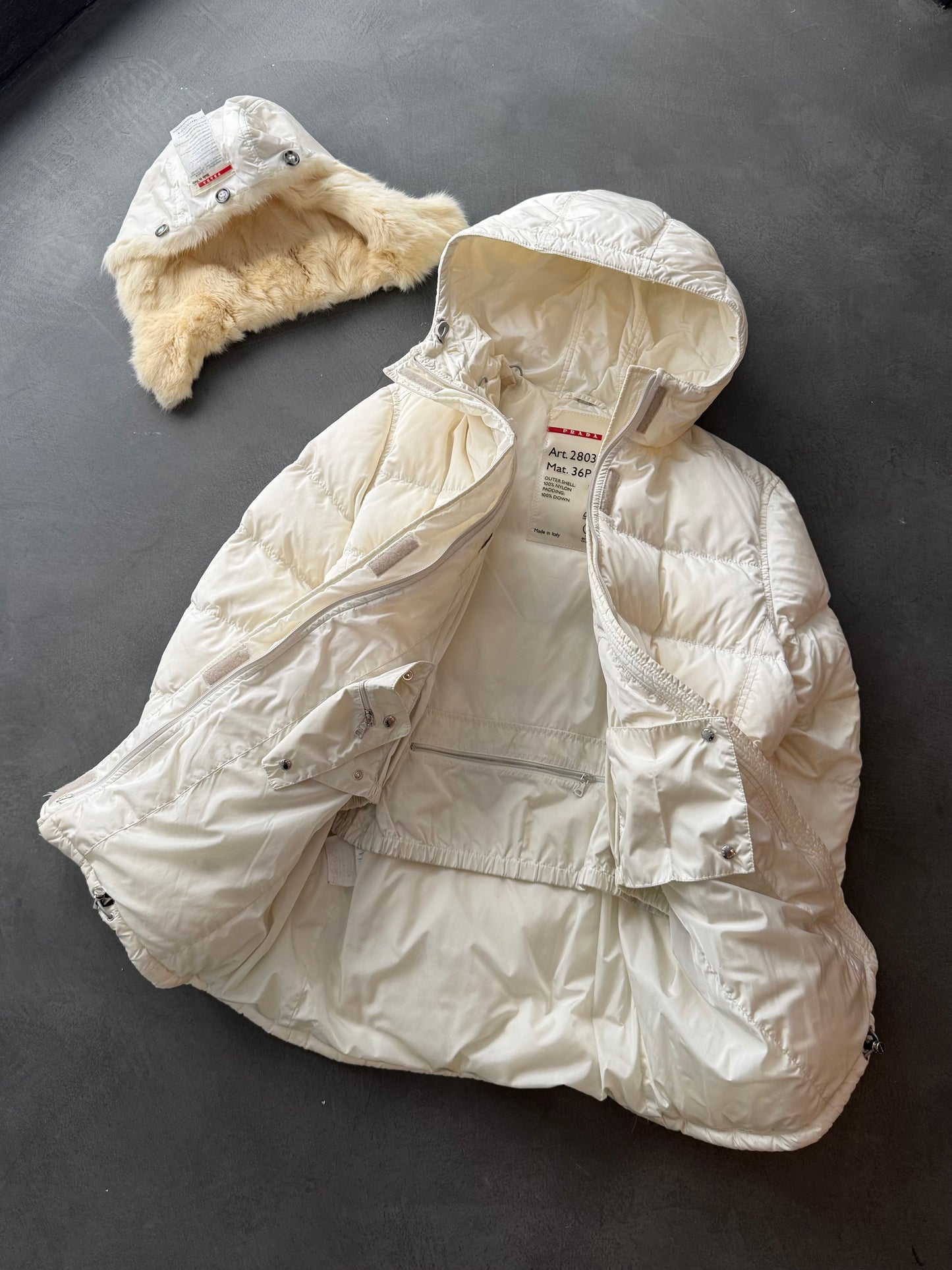 Prada Sport Fur Lined Hood Down Jacket