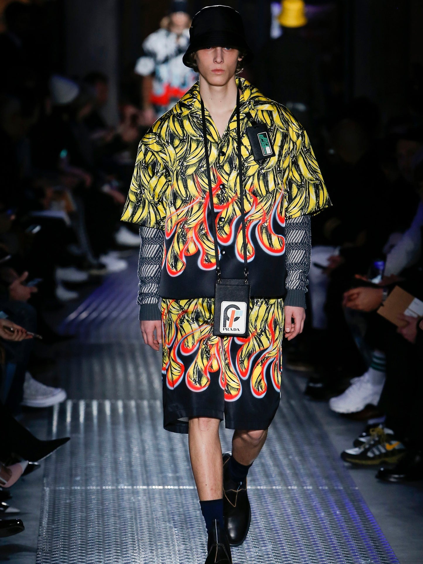 FW 18 Prada Banana Flame Shorts