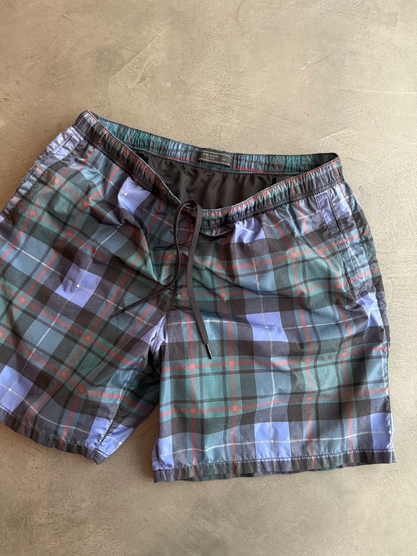 2016 Prada Linea Rossa Tartan Shorts