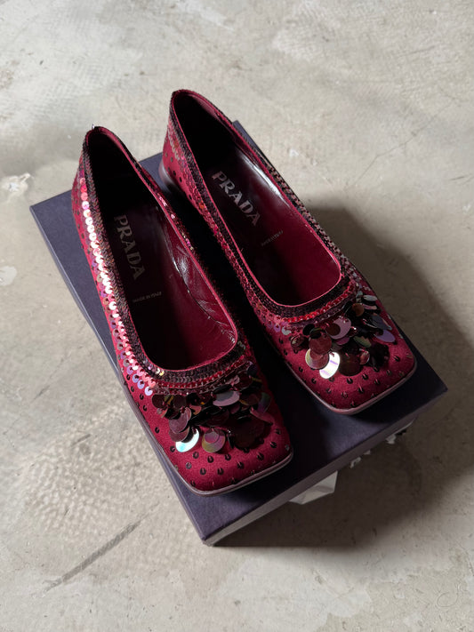 Prada Sequined Satin Flats