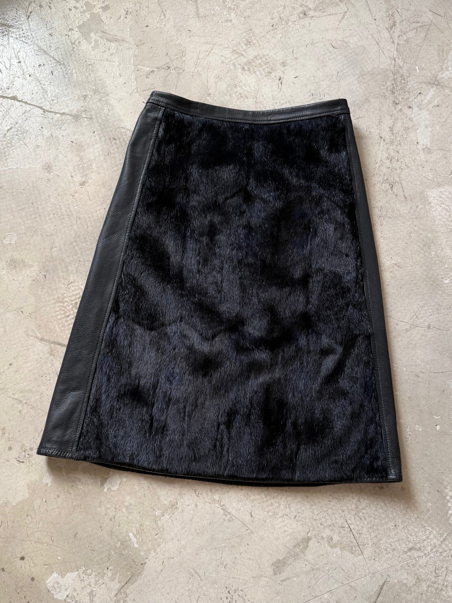 FW 00 Prada Sport Fur & Leather Skirt
