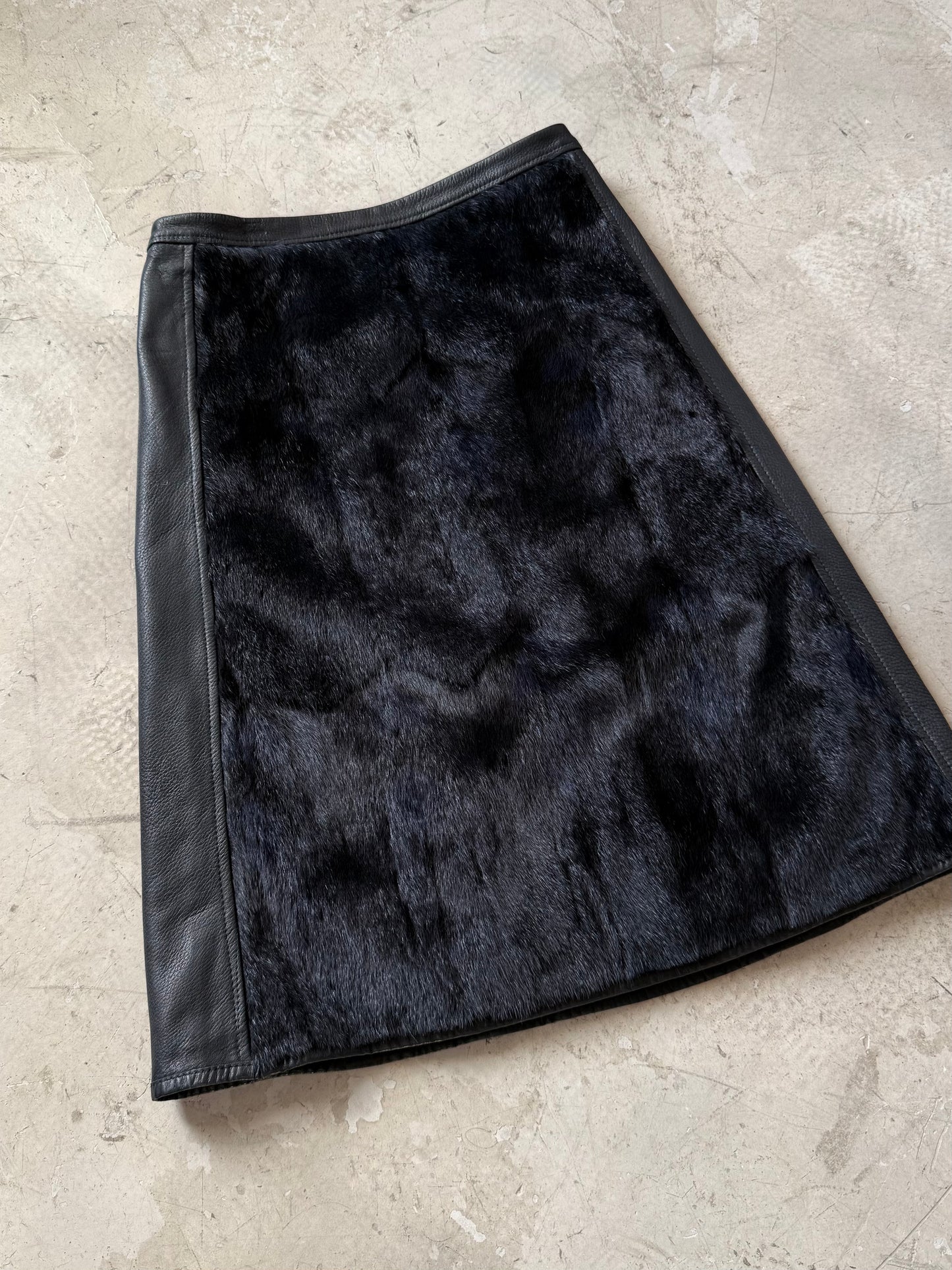 FW 00 Prada Sport Fur & Leather Skirt