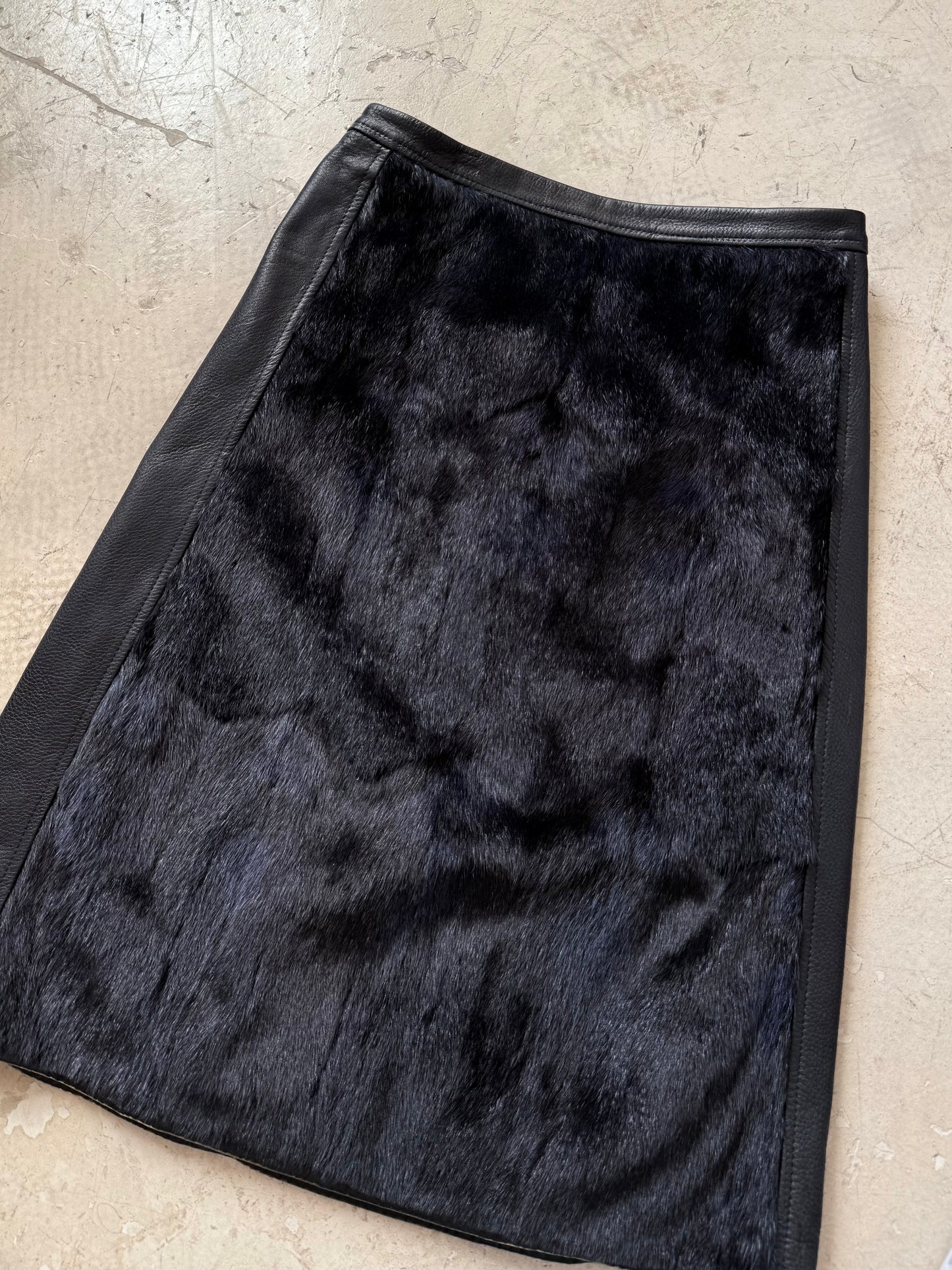FW 00 Prada Sport Fur & Leather Skirt