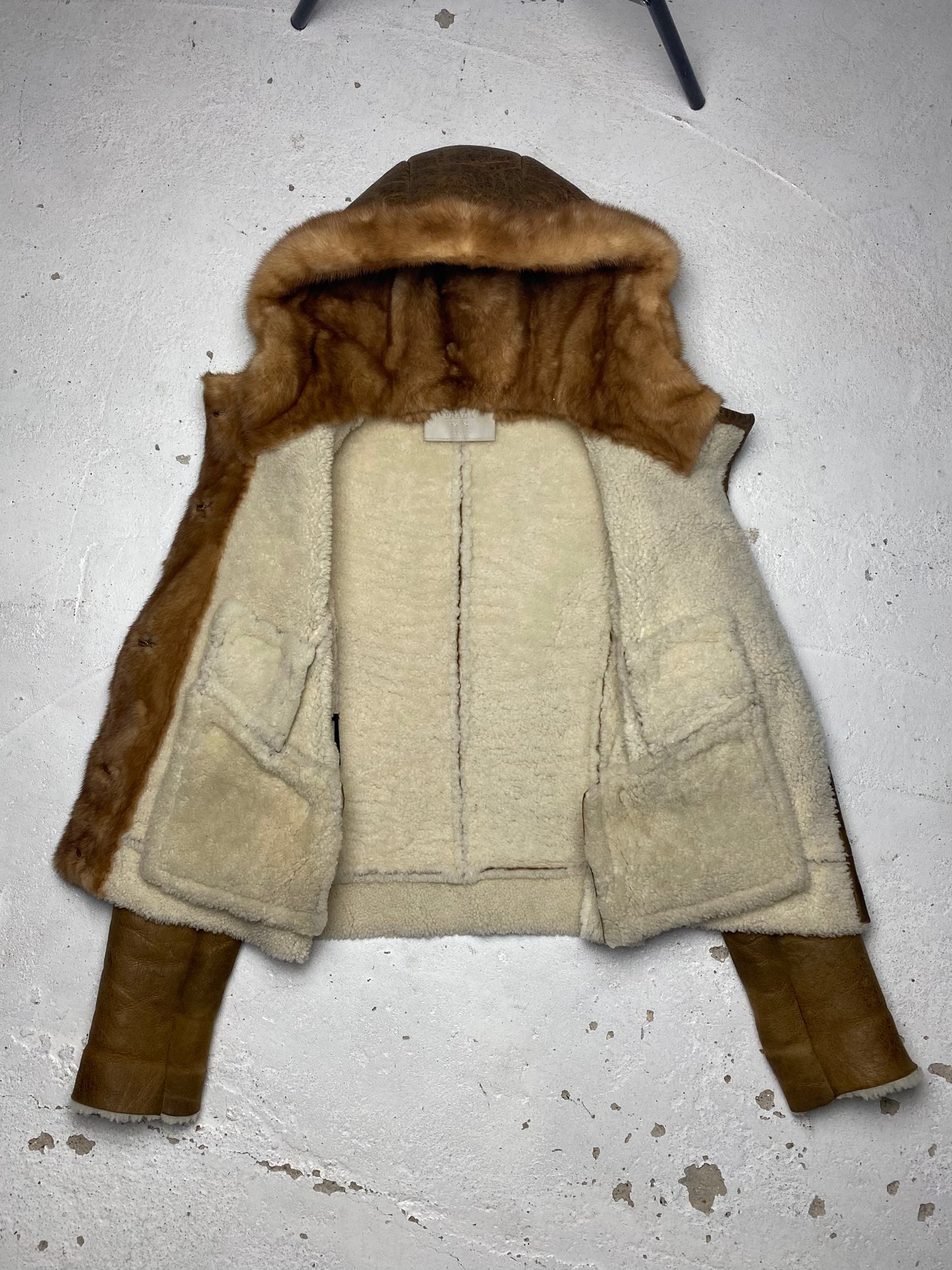 FW 04 Prada Shearling Lined Leather Jacket