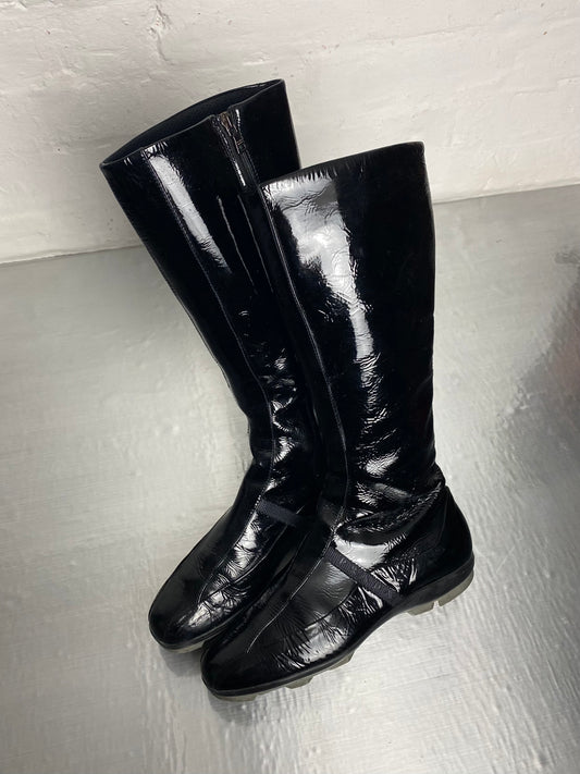 FW 04 Prada Patent Leather Boots