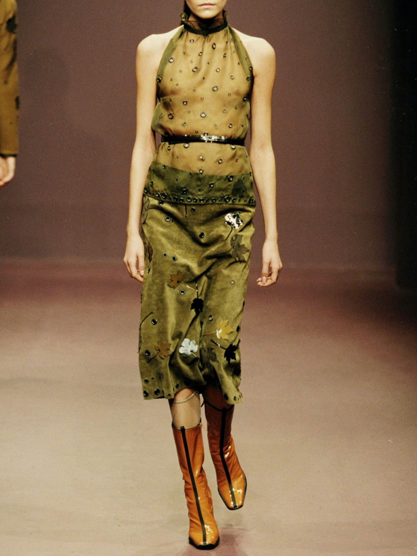 FW 99 Prada Suede Leaf Appliqué Skirt