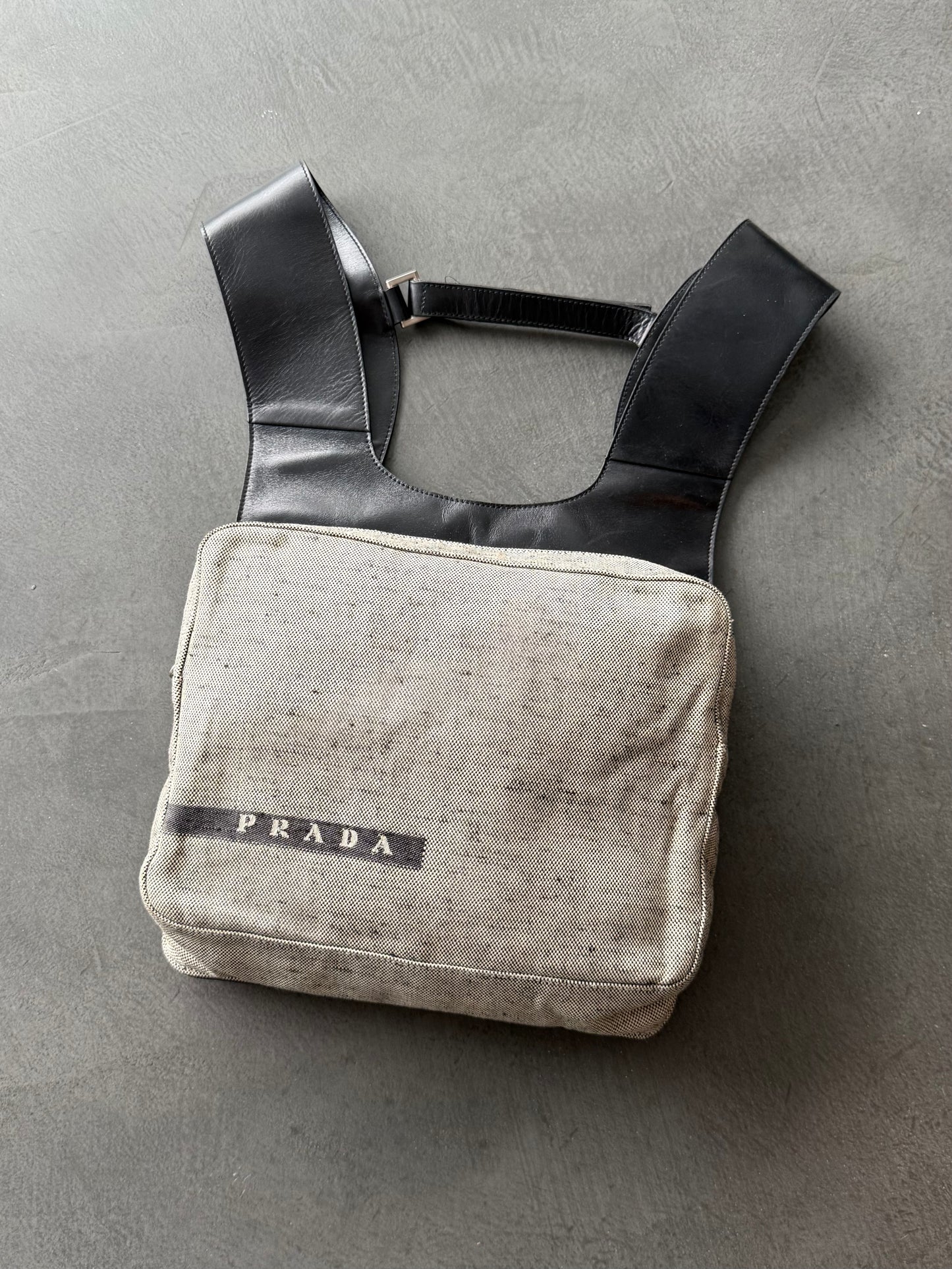 SS 99 Prada Linen & Leather Chest Rig Backpack