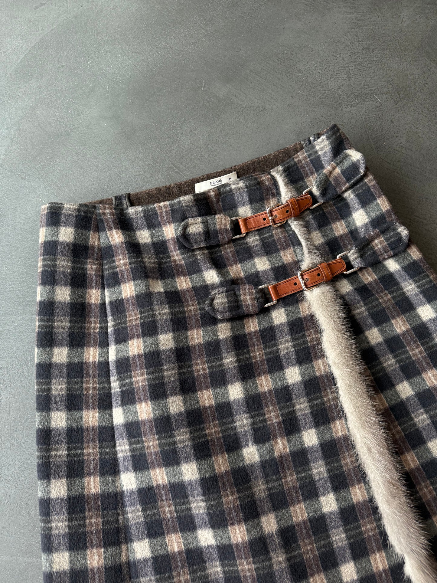 Prada Wool & Fur Buckle Skirt