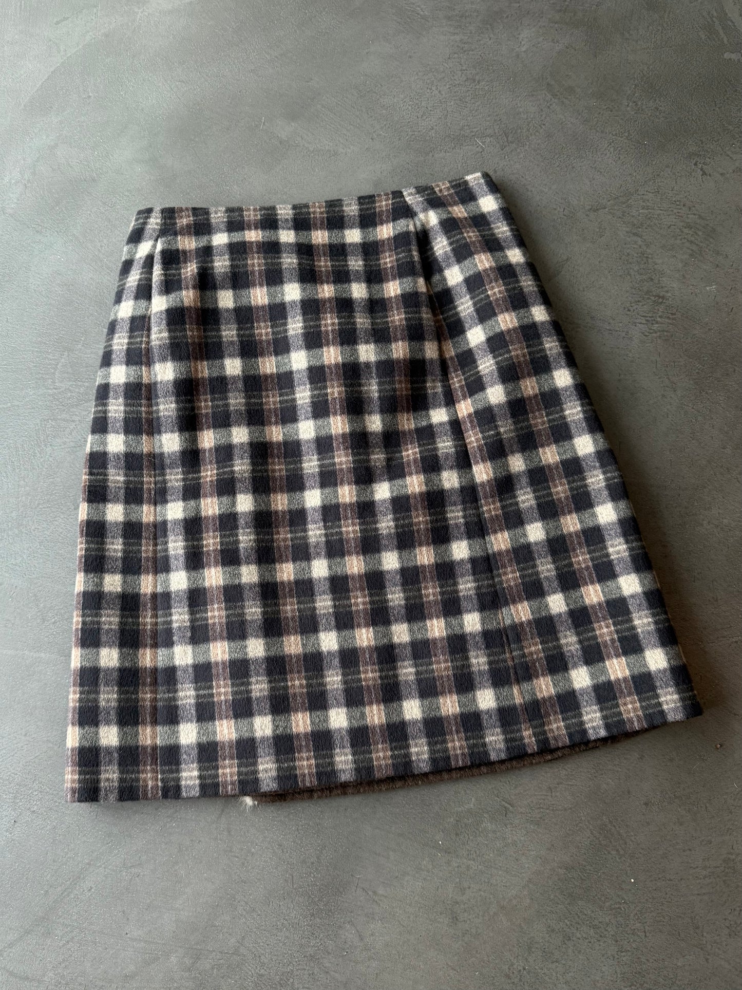 Prada Wool & Fur Buckle Skirt