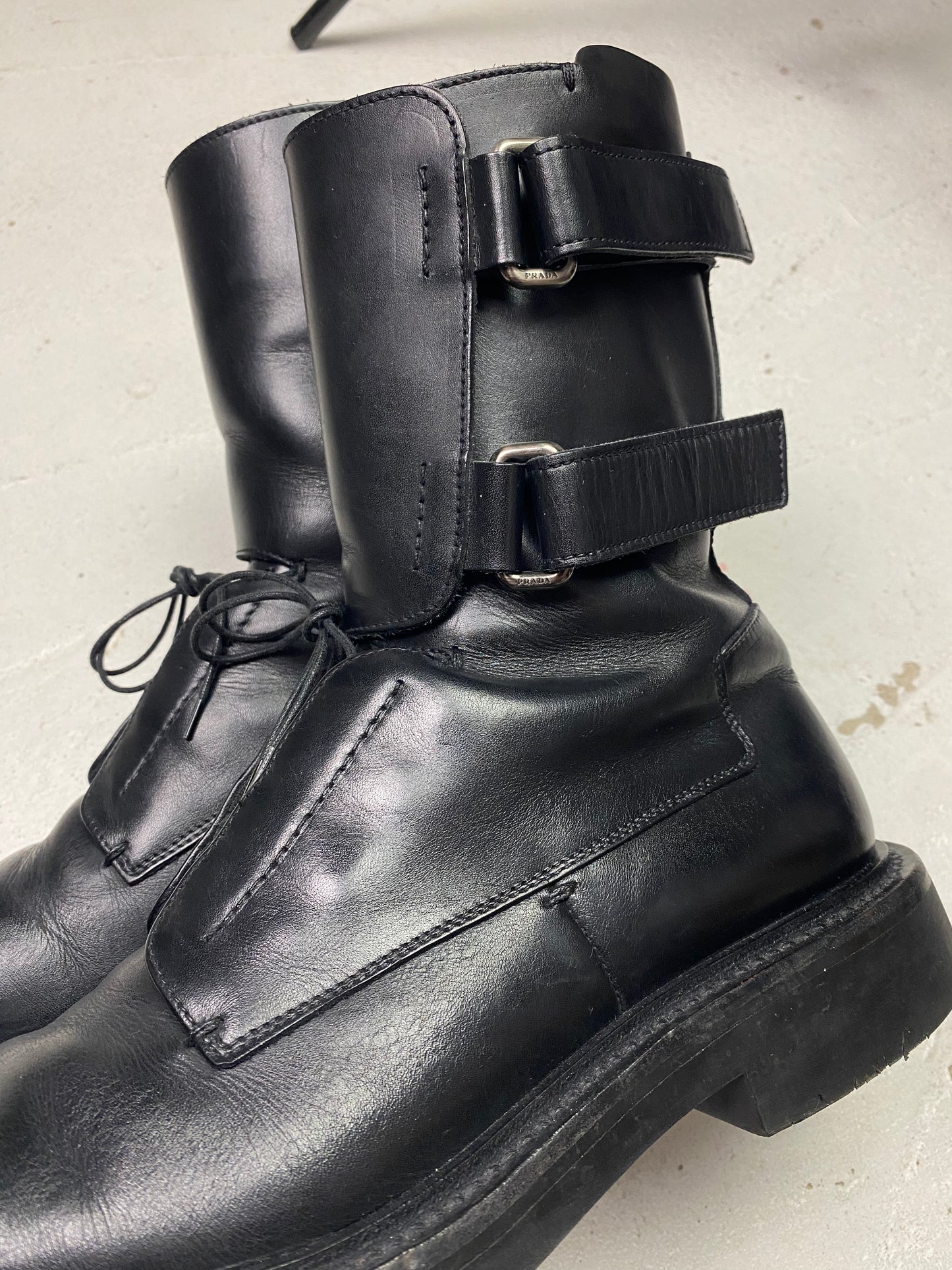 PRADA FW99 DETACHABLE CARGO BAG BOOTS FW 99 Prada Military Boots PRADA FW99 DETACHABLE CARGO BAG BOOTS FW 99 Prada Military Boots