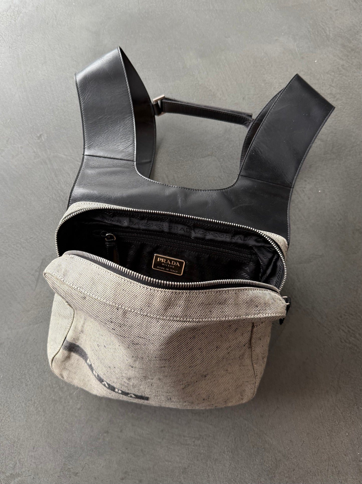 SS 99 Prada Linen & Leather Chest Rig Backpack