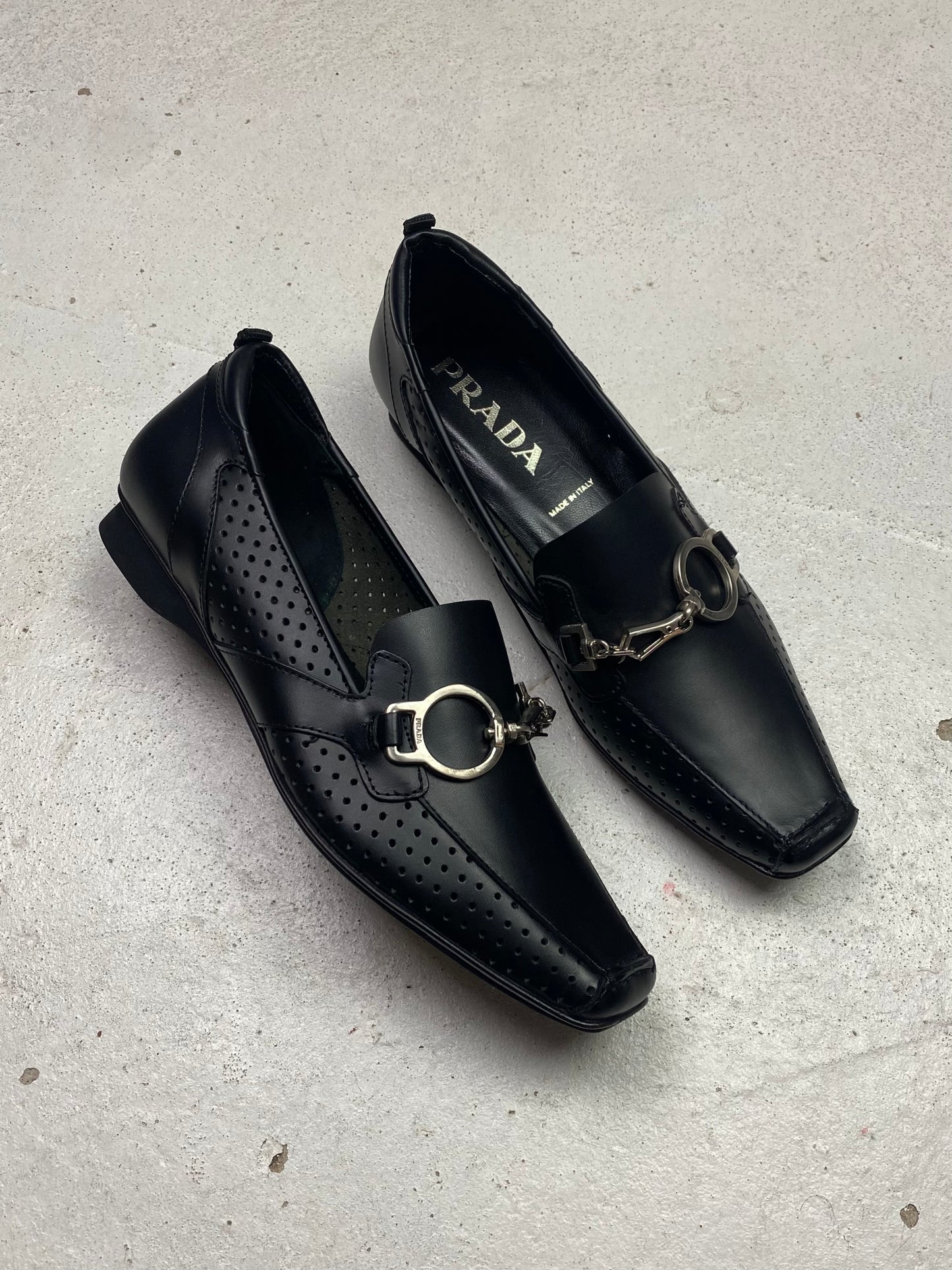 SS 00 Prada Perforated Leather Loafers