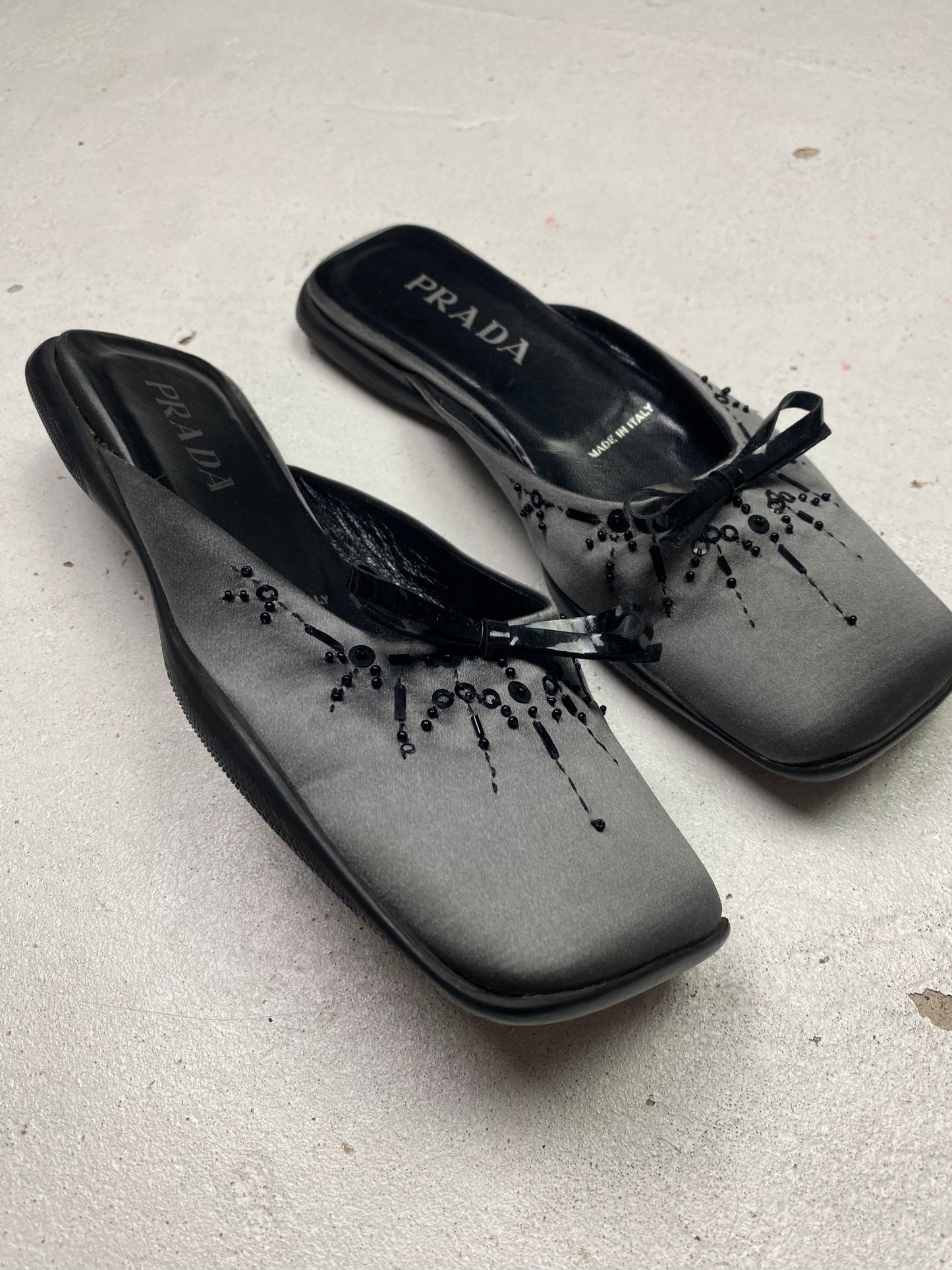 Prada Beaded Satin Mules